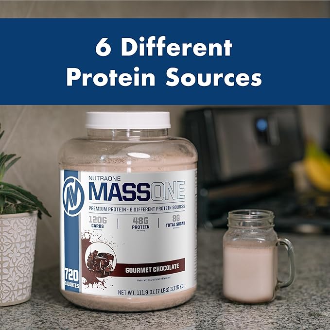 NutraOne Massone Mass Gainer Protein Powder Gain Weight Protein Meal Replacement (Gourmet Chocolate - 7 lbs.)