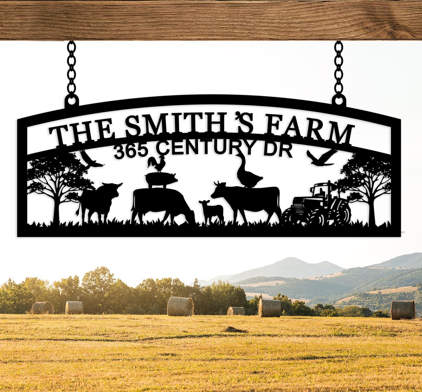 Personalized Hanging Metal Farm Sign, Last Name for Farm, Farmhouse Wall Decor, Large Outdoor Metal, Farmer Gifts