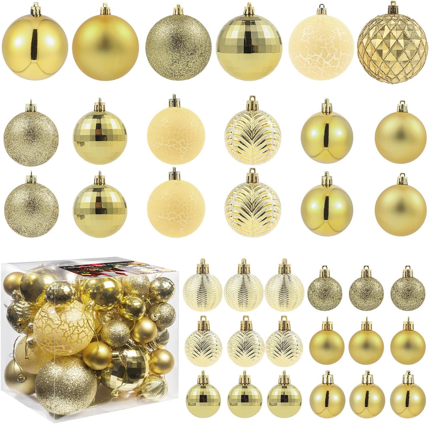 LANGXUN 36pcs Gold Christmas Tree Decorations Balls, Bolas De Navidad, 2025 Christmas Decor, Indoor Outdoor Shatterproof Christmas Ornaments, Xmars Party Wedding Suppiles