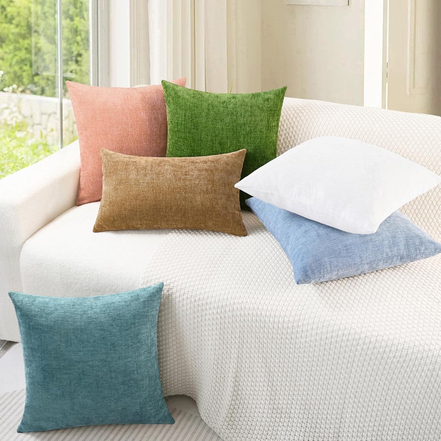 CaliTime Throw Pillow Covers Decorative 18 X 18 Inches Pack of 2 Cozy Chenille Cushion Cases for Couch Sofa Bed Living Room Home Baby Blue