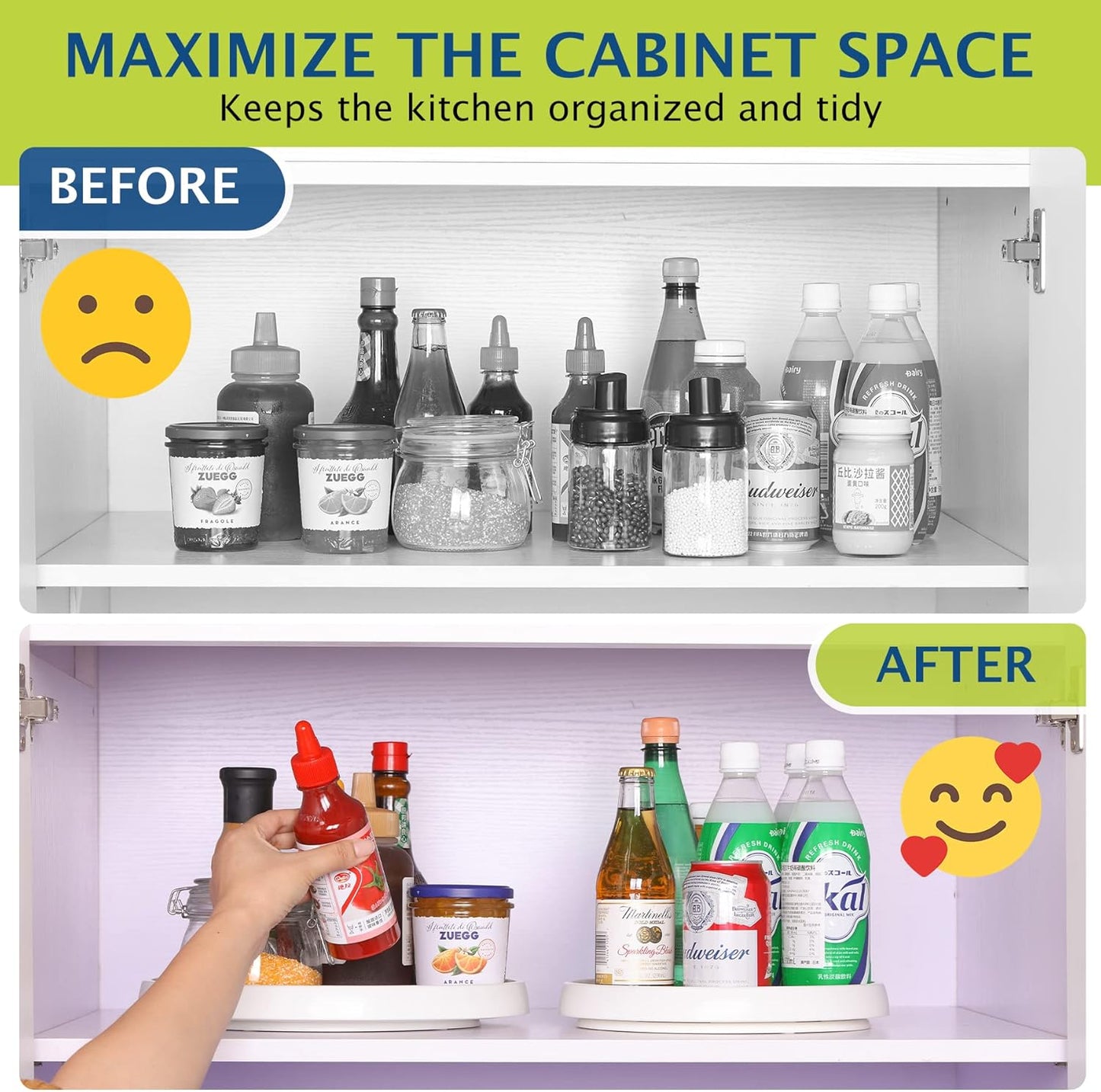 Set of 6, 12 Inch Non-Skid Lazy Susan Turntable, Lazy Susan Organizer for Cabinet, Pantry Organization, Kitchen Storage, Bathroom Sink Cabinet, Refrigerator, Countertop, Spice Rack (6 Pack 12 in)