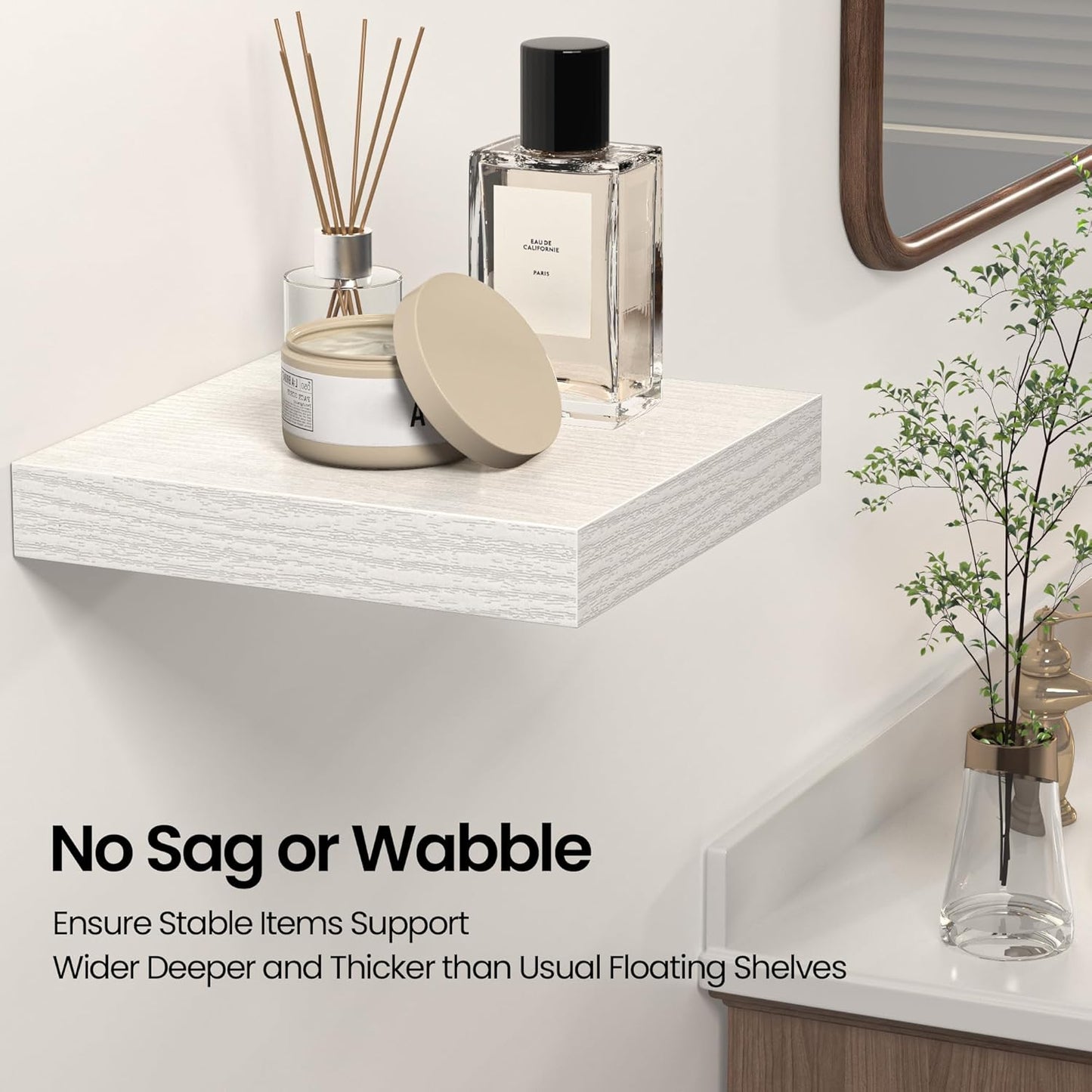 Square Floating Shelves for Wall, 12" W x 12" D x 1.2" H, Small Wooden Wall Mounted Display Shelves with Invisible Brackets for Living Room, Bedroom, Bathroom, Kitchen Decor, Set of 3, White