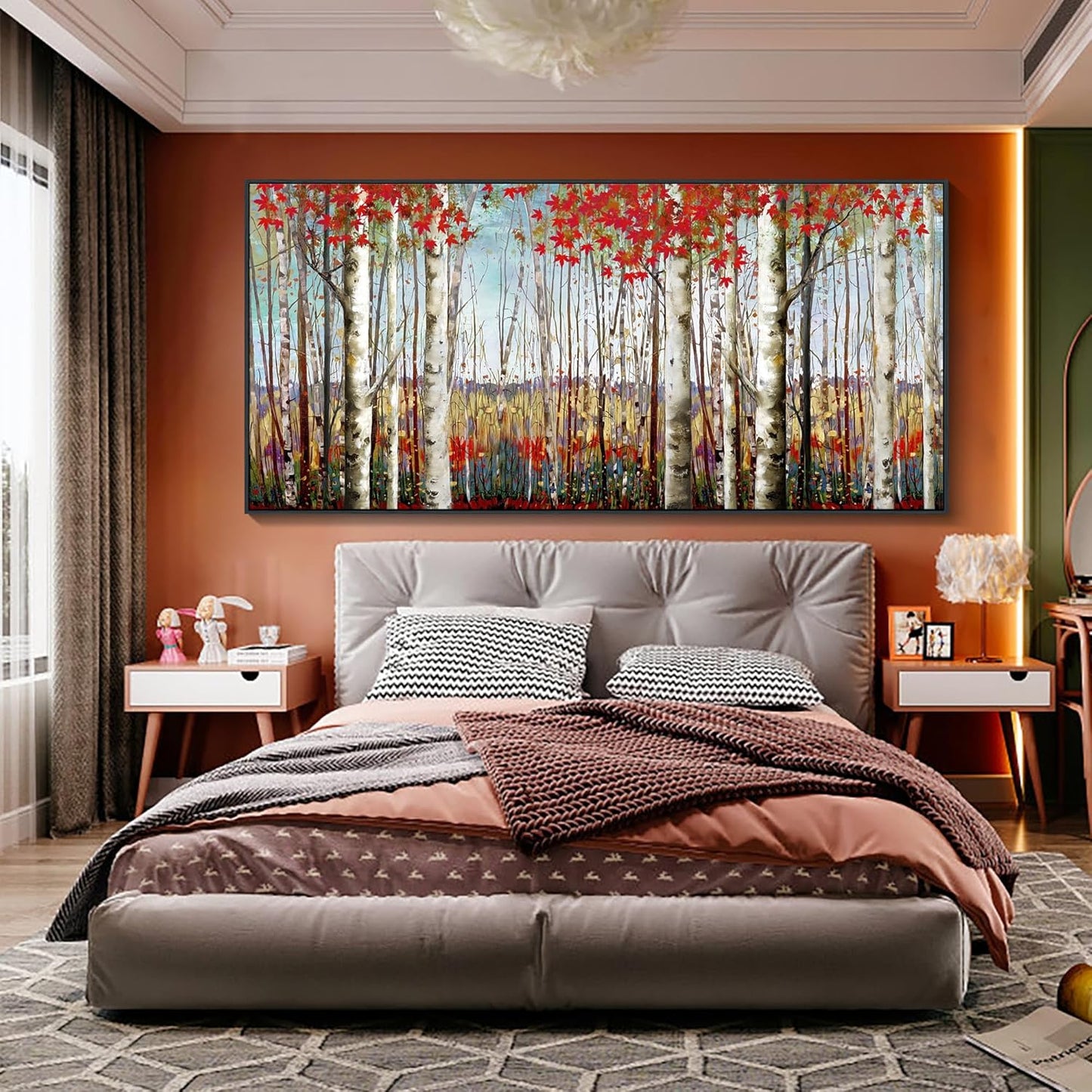 Mofutinpo Large Framed Wall Decor canvas Red Leaves White Birch Tree Wall Art For Living Room bedroom rustic kitchen Modern painting Artwork 29x58 Large Size Black Framed