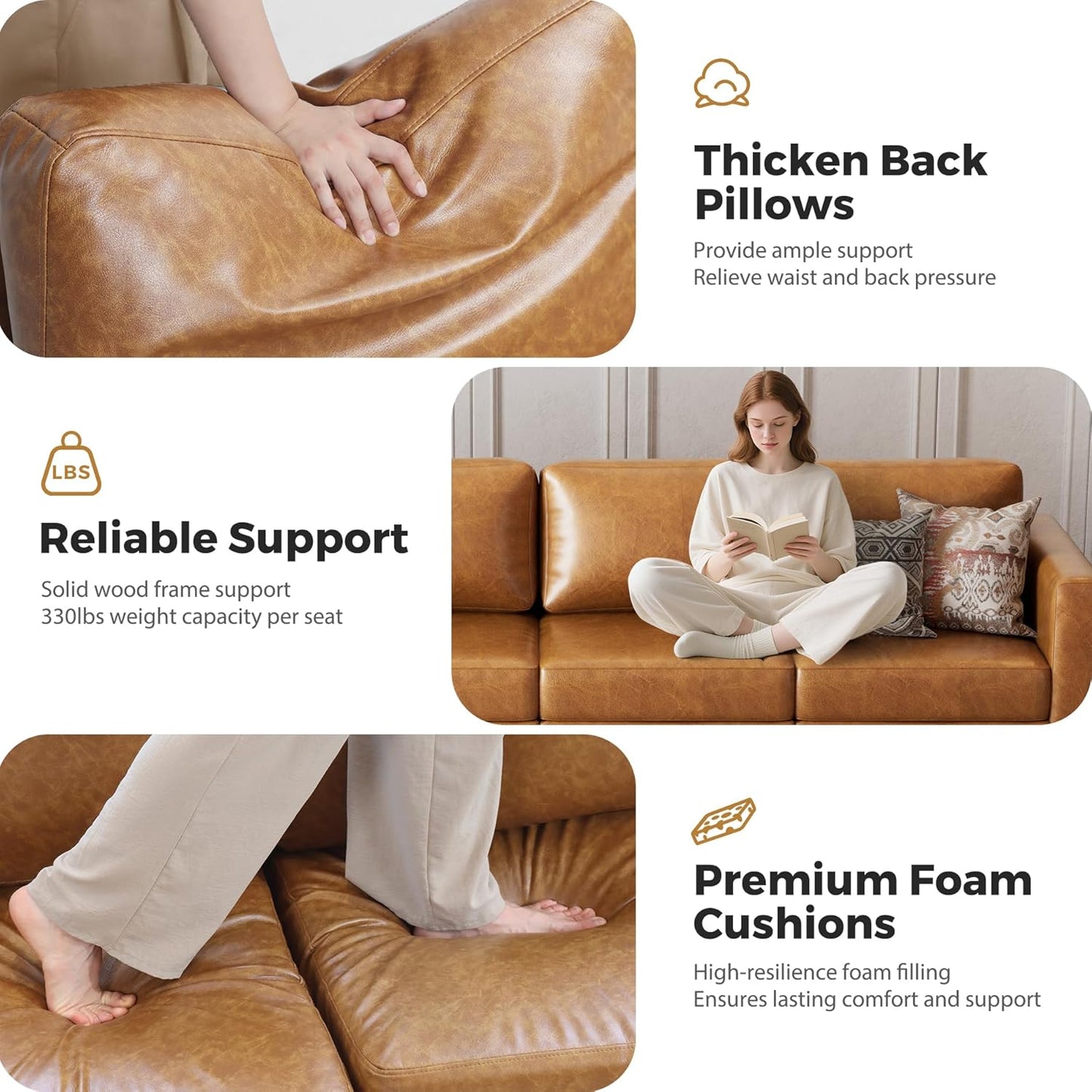 Faux Leather Oversized Accent Chair with Storage Deep Seat Single Sofa Large Reading Armchair for Living Room Bedroom Office Brown Set of 2