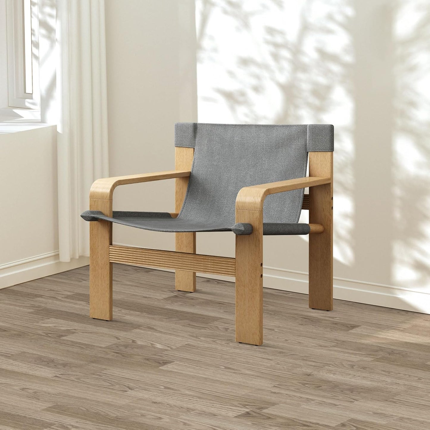 Mid-Century Accent Chair with Wide Armrest & Solid Wood Frame, Detachable and Washable Armchair, Modern Living Room Reading Chairs for Bedroom Sunroom Bedroom Balcony,Light Grey