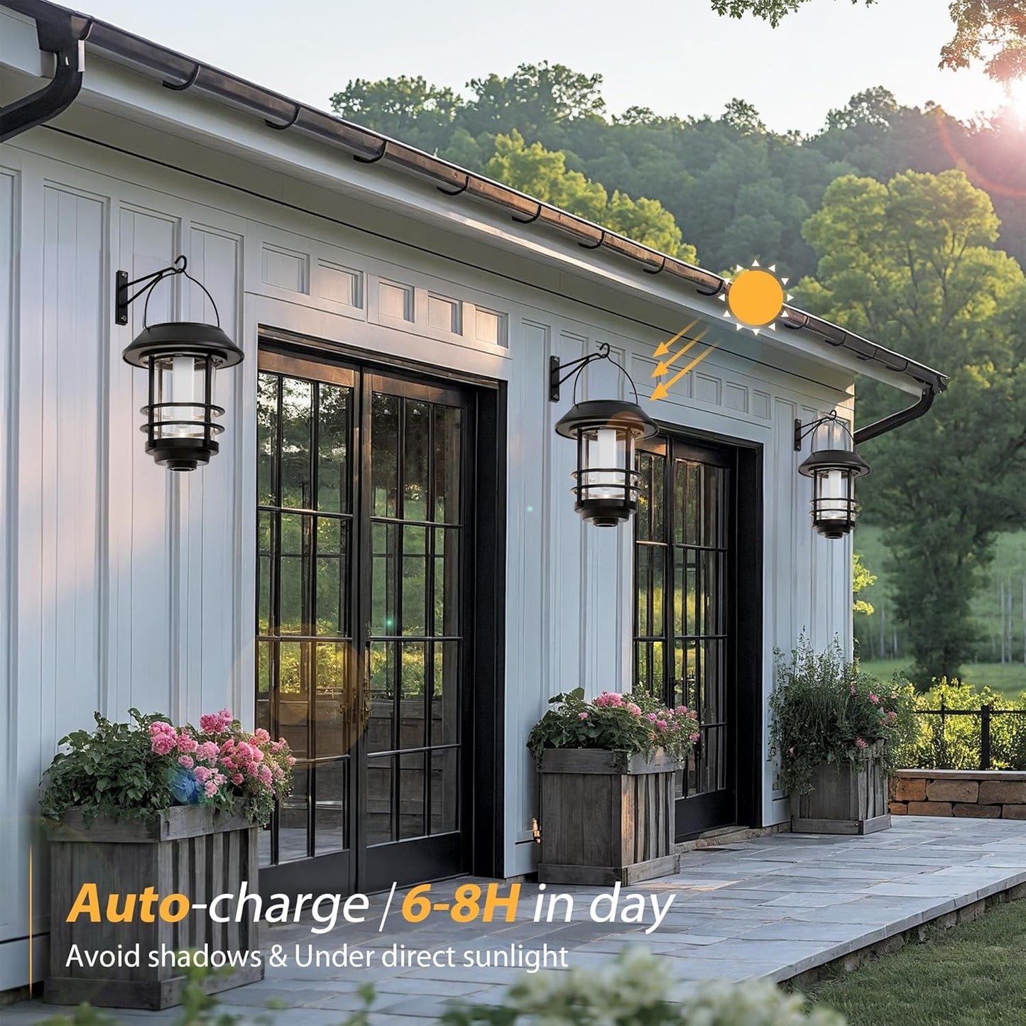 Otdair Solar Wall Lantern Outdoor, Flickering Flames Solar Sconce Lights Outdoor, Hanging Lamps Wall Mount for Front Porch, Patio and Yard, 4 Pack