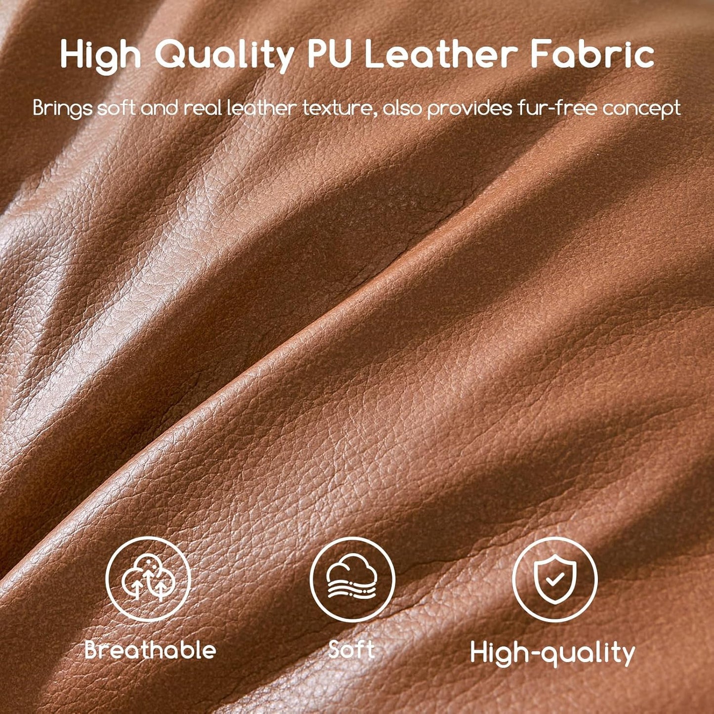 HIGOGOGO Round Stuffed Pouf Ottoman, Pu Leather Poufs with Foam Chunk Filling Foot Stool Storage Ottoman, 26 X 18 Floor Poufs Foot Rest for Living Room, Brown