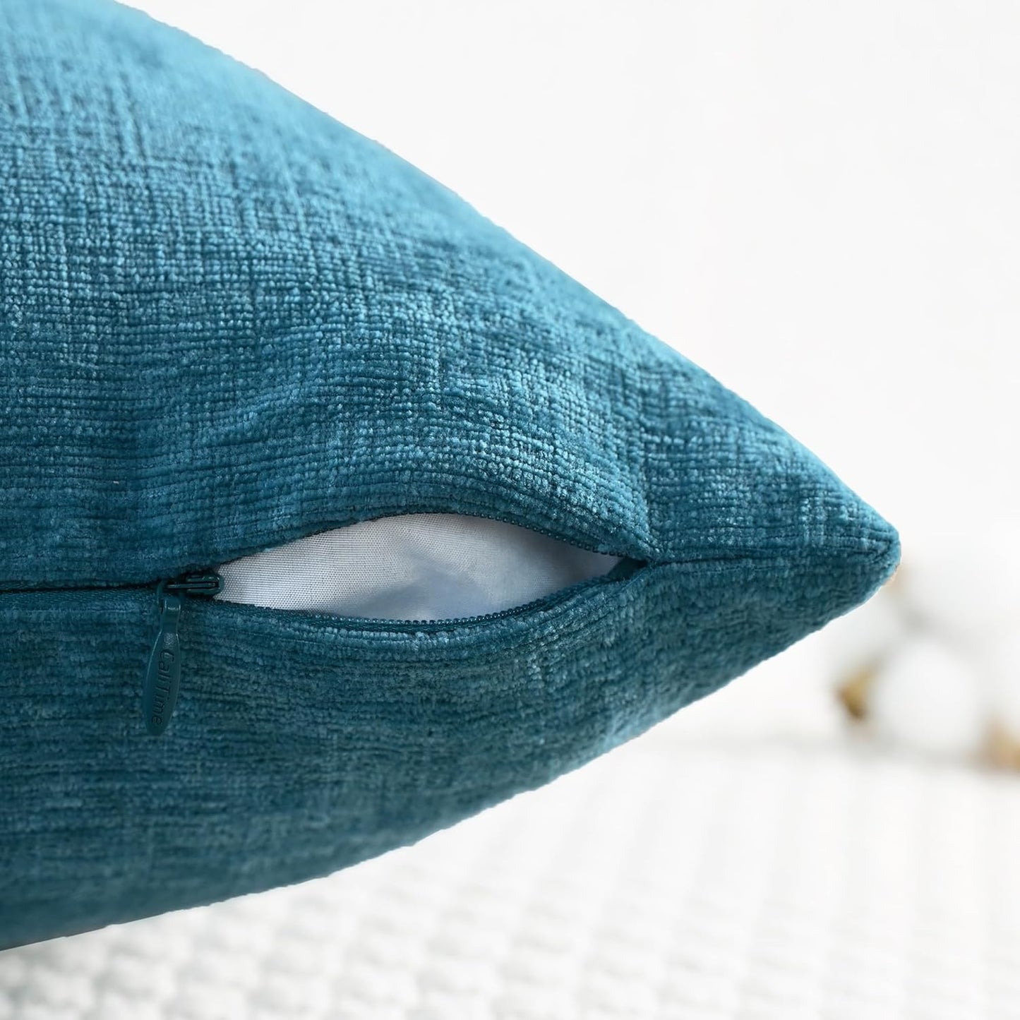 CaliTime Throw Pillow Covers Decorative 24 X 24 Inches Pack of 2 Cozy Chenille Cushion Cases for Couch Sofa Bed Living Room Home Ocean Blue