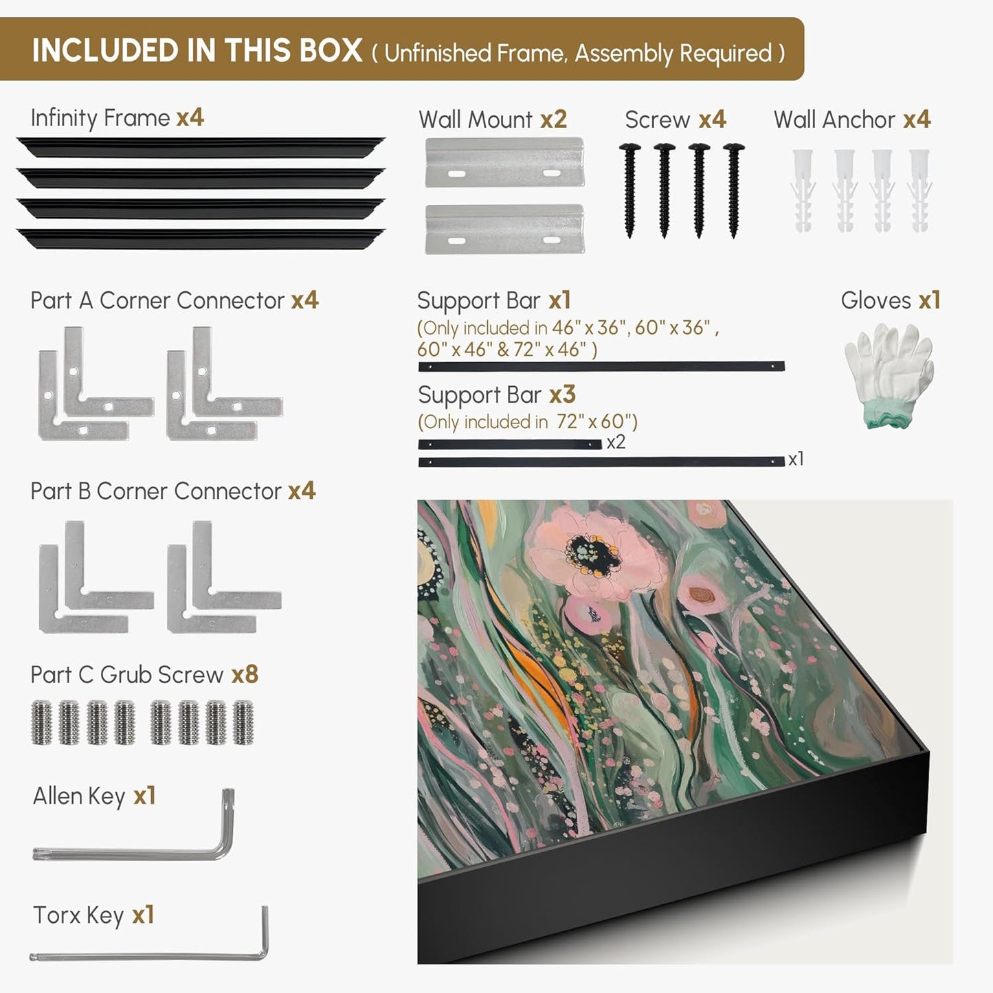 SIGNWIN 46"x72" Extra Large Framed Wall Art Whimsical Garden Bloom, Colorful Abstract Floral for Home Living Room Bedroom Decor (Frame Assembly Required)