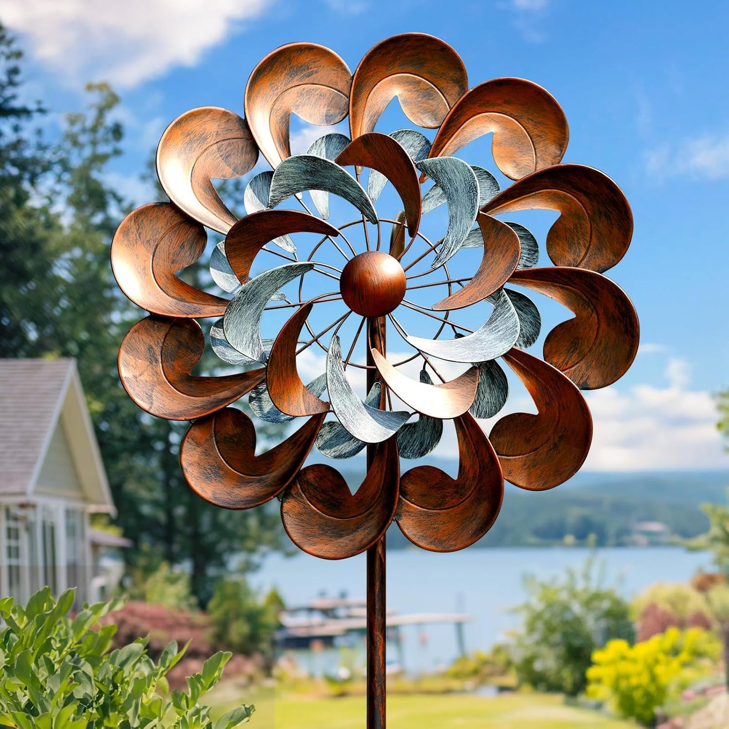 Wind Spinner Outdoor Garden Decor, Wind Spinners for Yard and Garden, 84 inch Copper Wind Sculptures & Spinners, Windmill for Yard Decorations - Larger Spinners