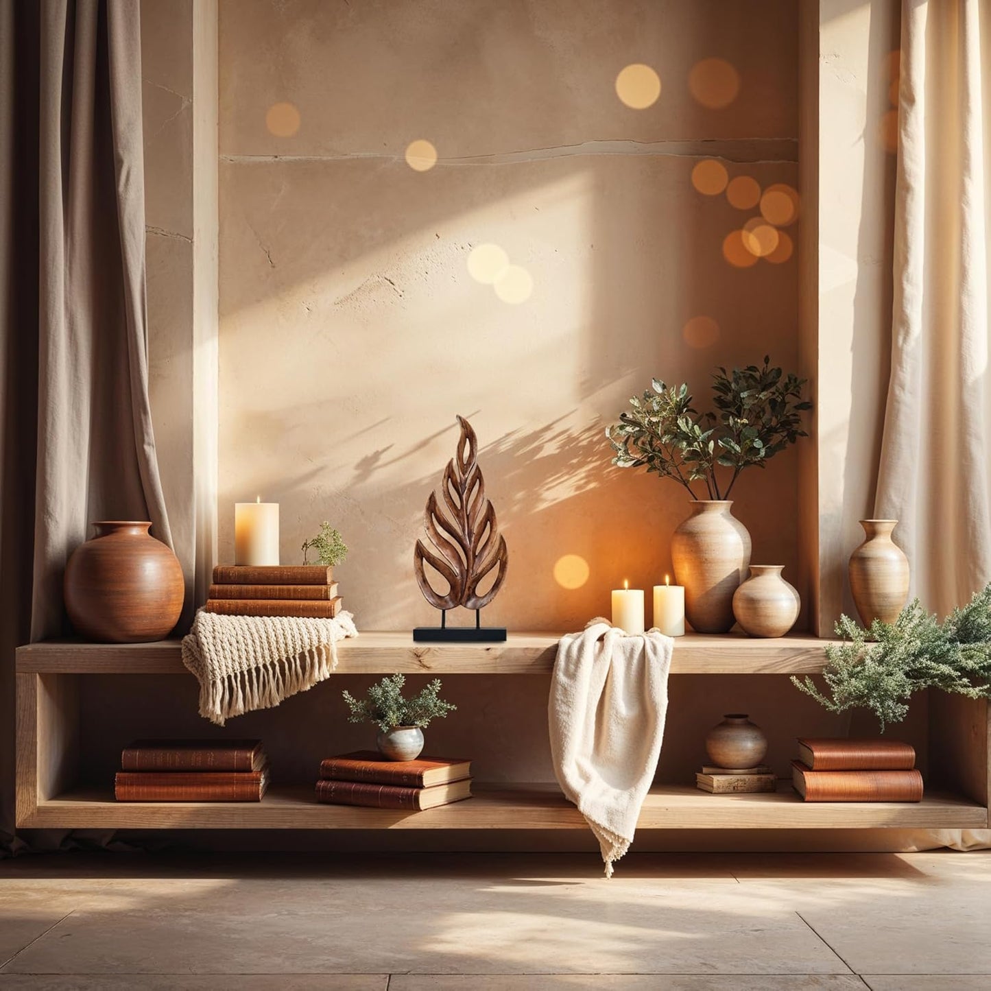 Decozen Wooden Leaf Sculpture - Hand‑Carved Solid Wood Coffee Table Decor and Western Decor Accent for Living Room, Mantel, Bookshelf Centerpiece