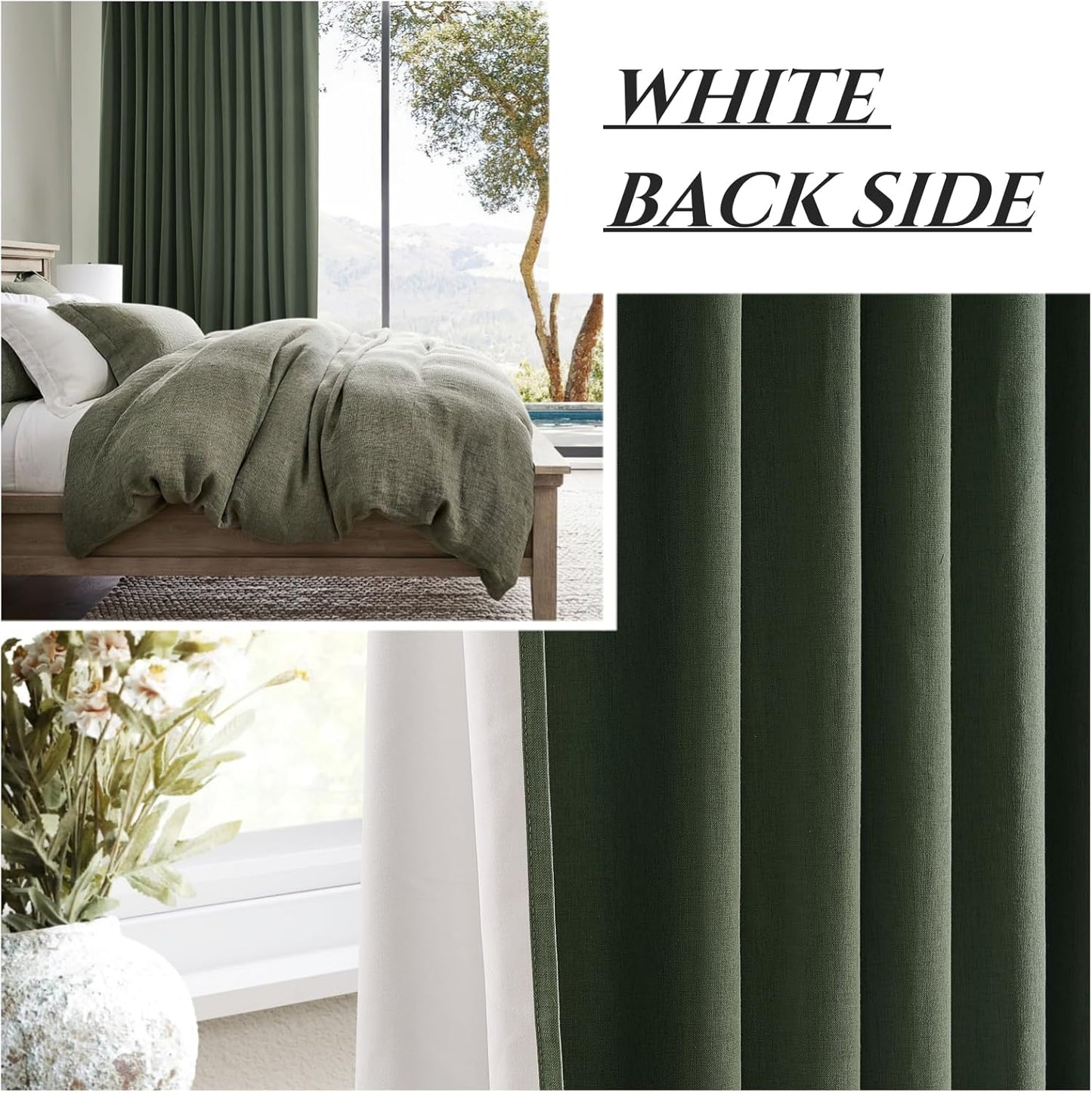 2 Panels Thermal Curtains for Summer Heat, Pinch Pleated Linen Sound Absorbing Total Blackout Curtain 105 Inches Long for 104&106 Inch Windows Drapes for Living Room W40 xL105 Olive Green
