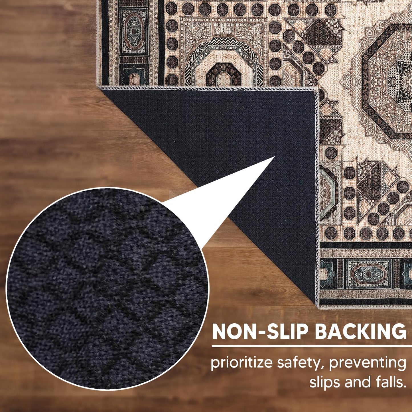 Keen Home Design 10x14 Rug - Machine Washable Area Rug with Non-Slip Backing, Ideal for Living Room, Dining Room, Bedroom - Vintage, Easy Clean, Durable, Low Pile Rug - (9'7" x 14')