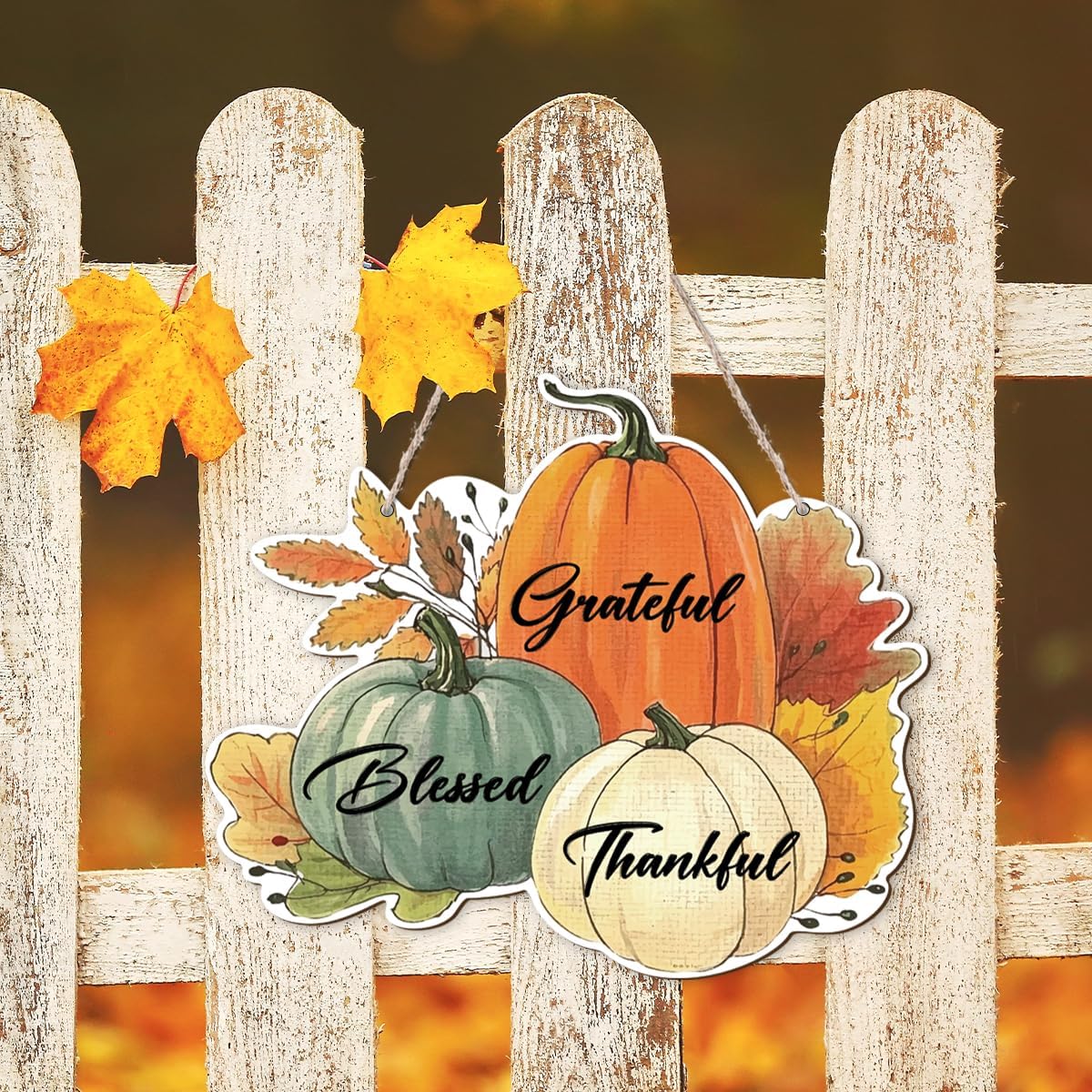 Fall Vibes Door Hanger Sign, Wooden Maple Leaves Mushroom Hanging Decor for Front Door, Fall Wood Wreath Wall Decor for Autumn Harvest Thanksgiving Home Decors, Housewarming Gift