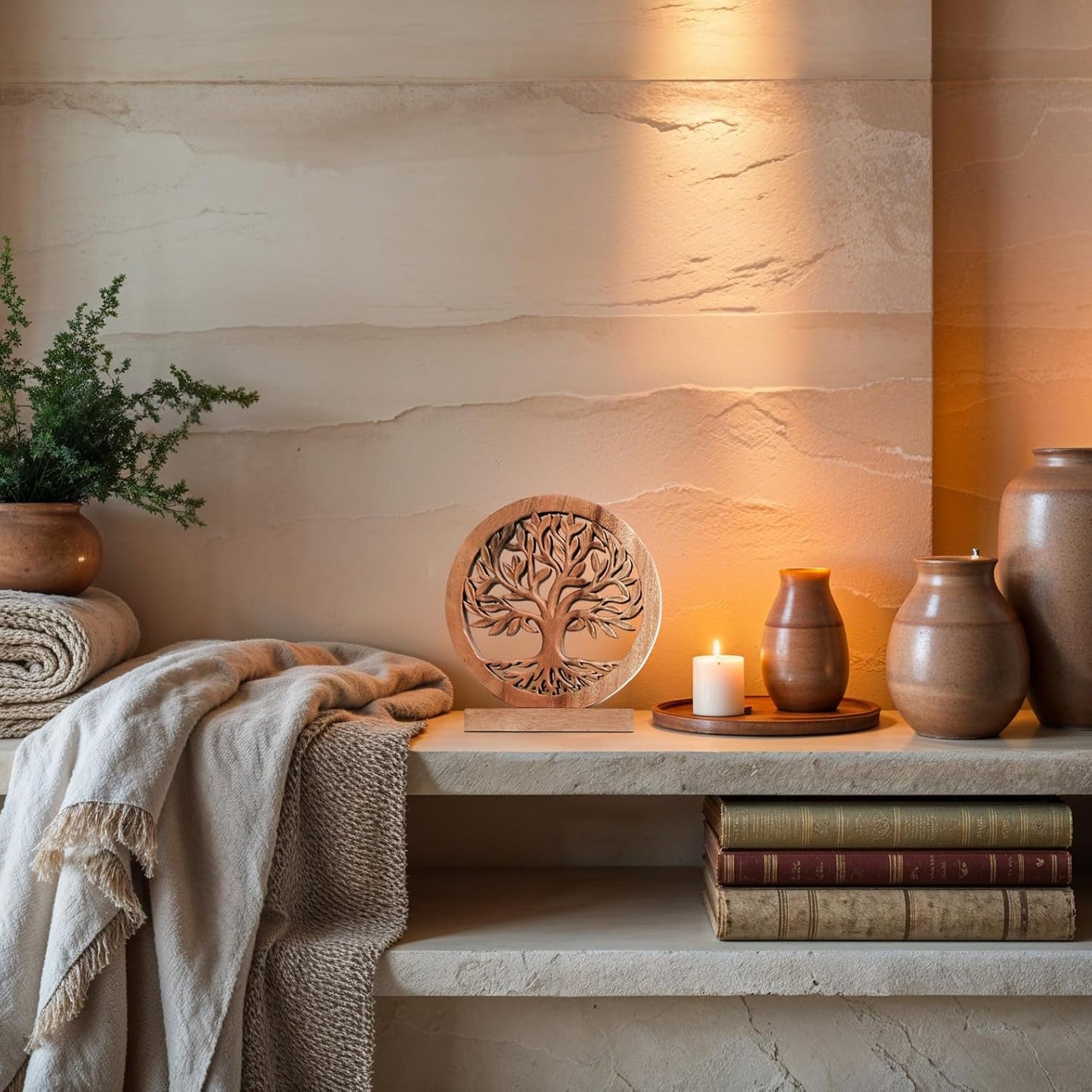 Decozen Solid Wood Tree of Life Sculpture - Home Decor, Living Room, Boho, Shelf, Coffee Table, Centerpiece Table Decorations, Mantle, Dining Table Centerpiece, Bathroom Shelf, Entryway, Farmhouse