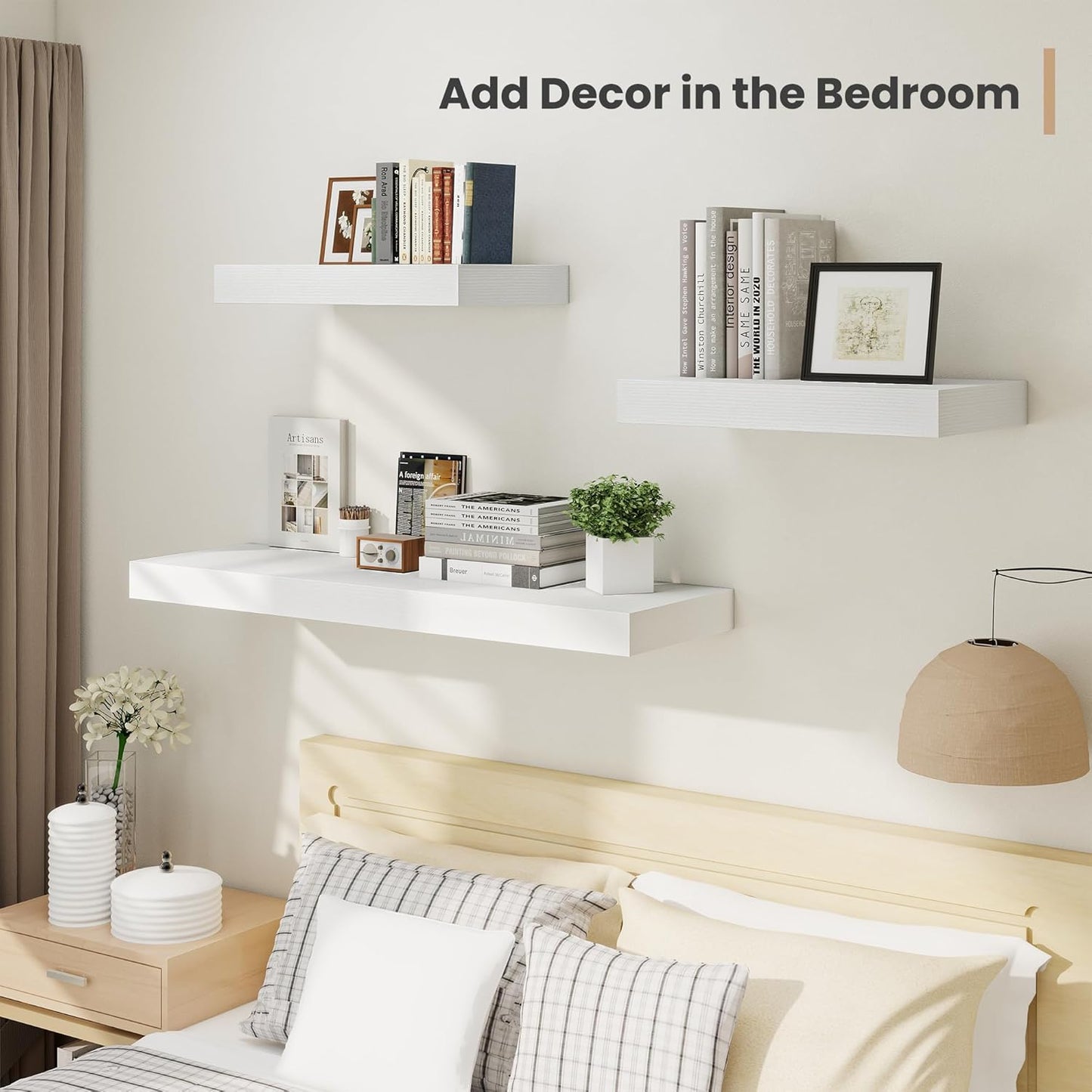 Heimlove 12 Inch Deep Floating Shelves, 48 x 12 inches Long Wall Shelf, Large Display Shelf & Storage Shelf, Rustic Wood Wall Shelves for Fireplace Mantel, Set of 2(White)