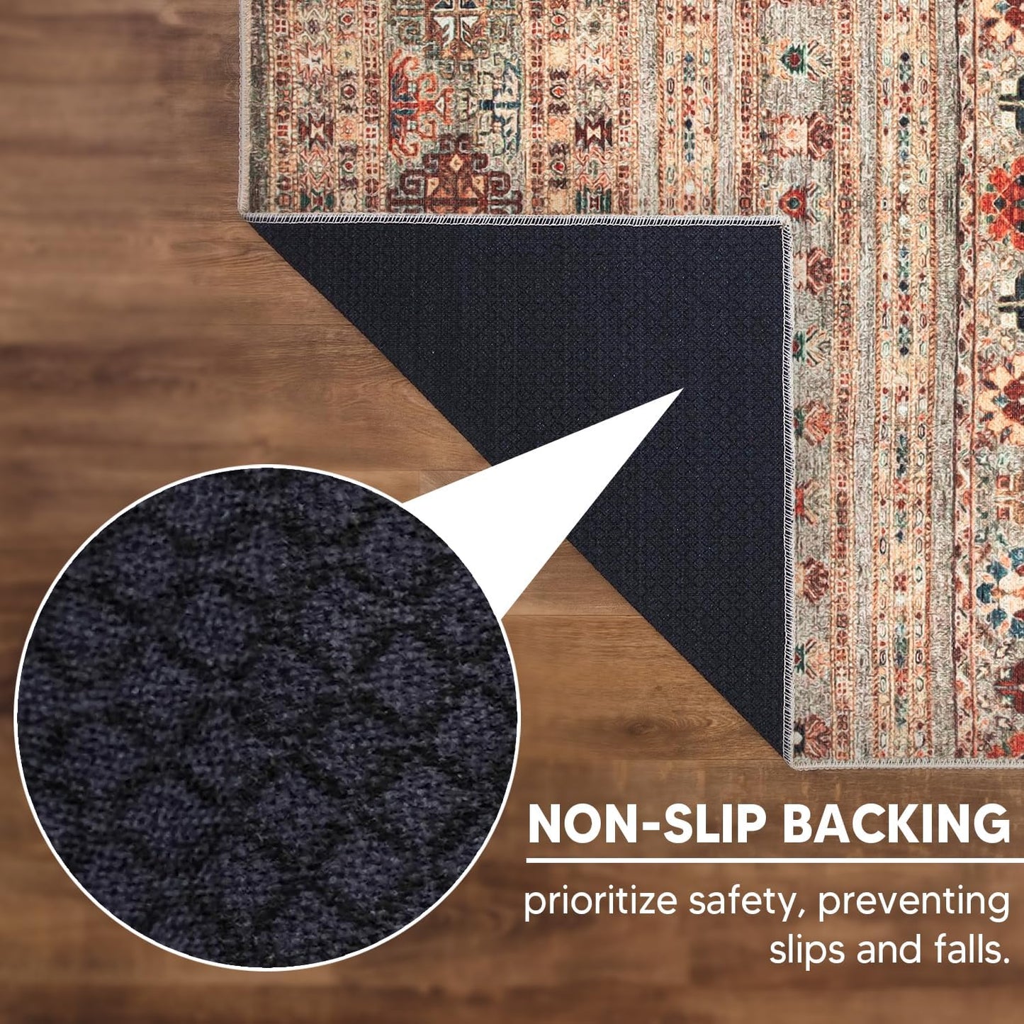 Keen Home Design 6x9 Rug - Machine Washable Area Rug with Non-Slip Backing, Ideal for Living Room, Dining Room, Bedroom - Vintage, Easy Clean, Durable, Low Pile Rug - (6' x 9')