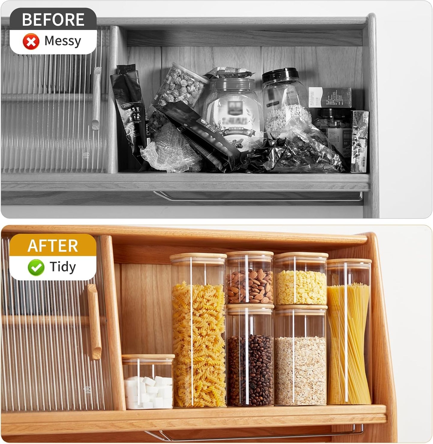 Square Glass Food Storage Jars with Lids[Set of 5], Perfect for Pasta, Cookies, Nuts, Coffee, Cereal, Flour,Organize Your Kitchen and Pantry with these BPA-Free Glass Jars with Canisters