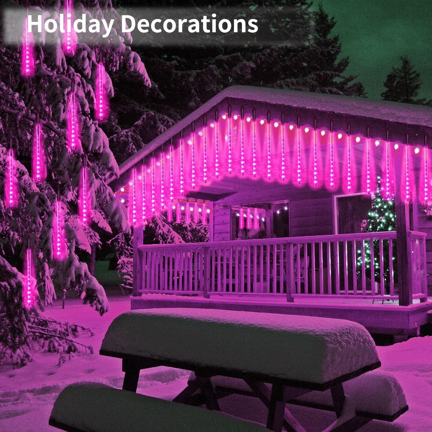 【4 Pack】 Christmas Meteor Shower Rain Lights 20inch, Totally 40 Tube 1440 LEDs Icicle Light Outdoor Raindrop Lights for Xmas Halloween Wedding Party Tree Holiday Decoration, Pink