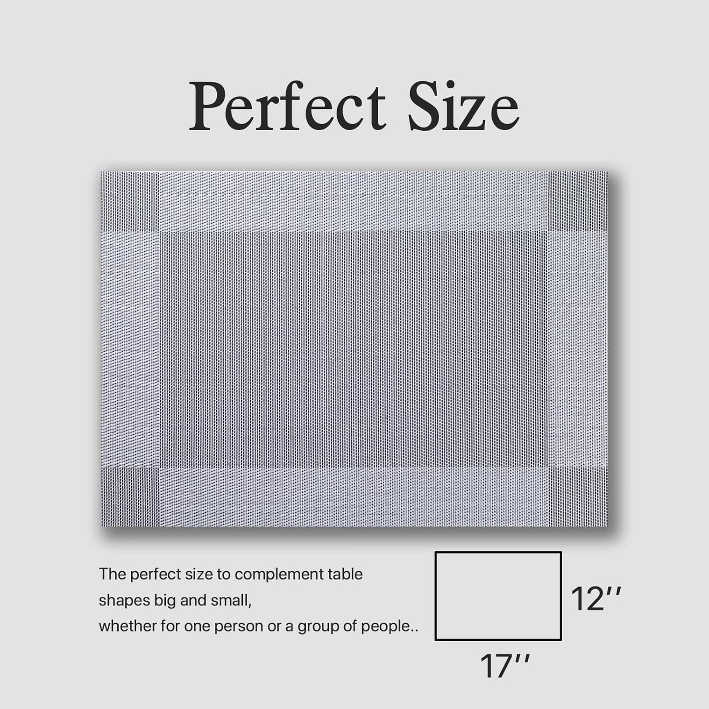 Placemats Set of 12 - Easy Clean Woven Vinyl Placemats for Dining Table, Indoor/Outdoor Place Mats, Washable PVC Table Mats （Silver Cube）