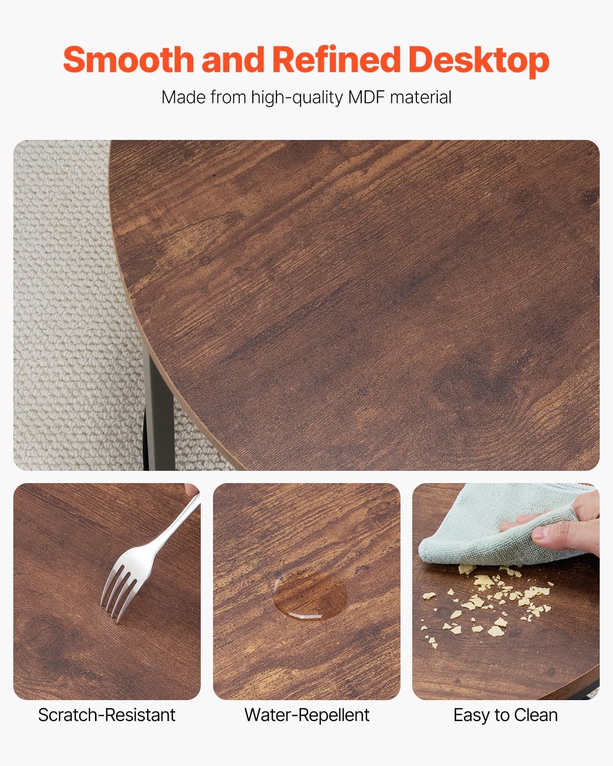 VEVOR Nesting Tables, Coffee Table Set of 2, 23.6 inch Round Coffee Table, Small Coffee Tables Night Stand with Metal Frame, for Living Room, Bedroom, Office (Brown & Black)