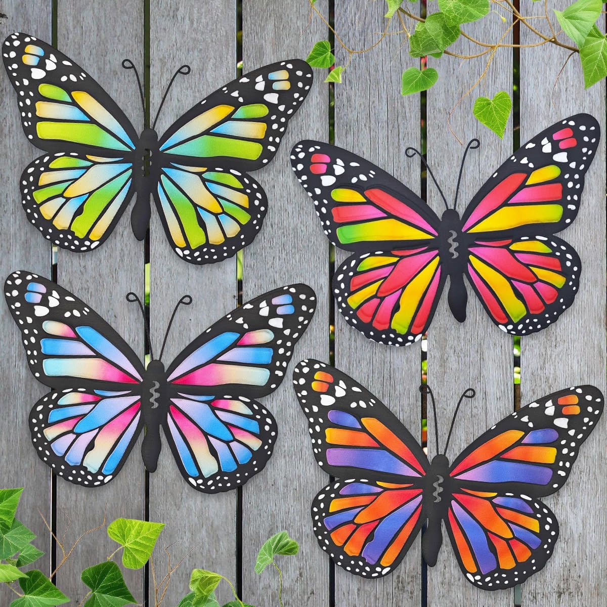 Metal Butterfly Wall Decor - 4 Pack 9.8in Butterflies Wall Sculpture Hanging Decorations for Yard Patio Garden Fence Decor, Housewarming Gift for Mom Friends