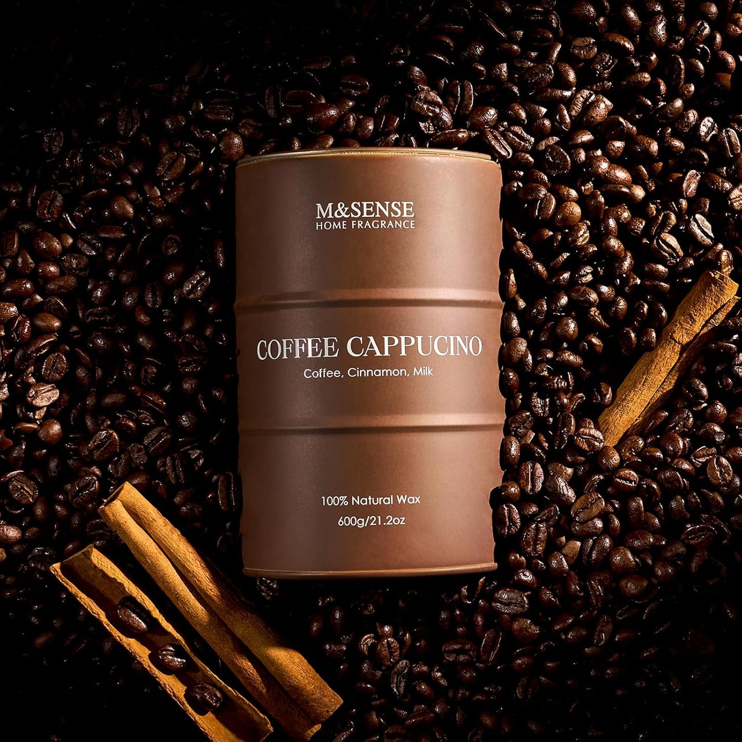 M&SENSE Coffee Cappucina Large Scented Candles, Soy Natural Wax Candle 21.2oz 120 Hours Long Lasting Burning, Strong Coffee Aroma Candle Unique Housewarming Appreciation Gifts