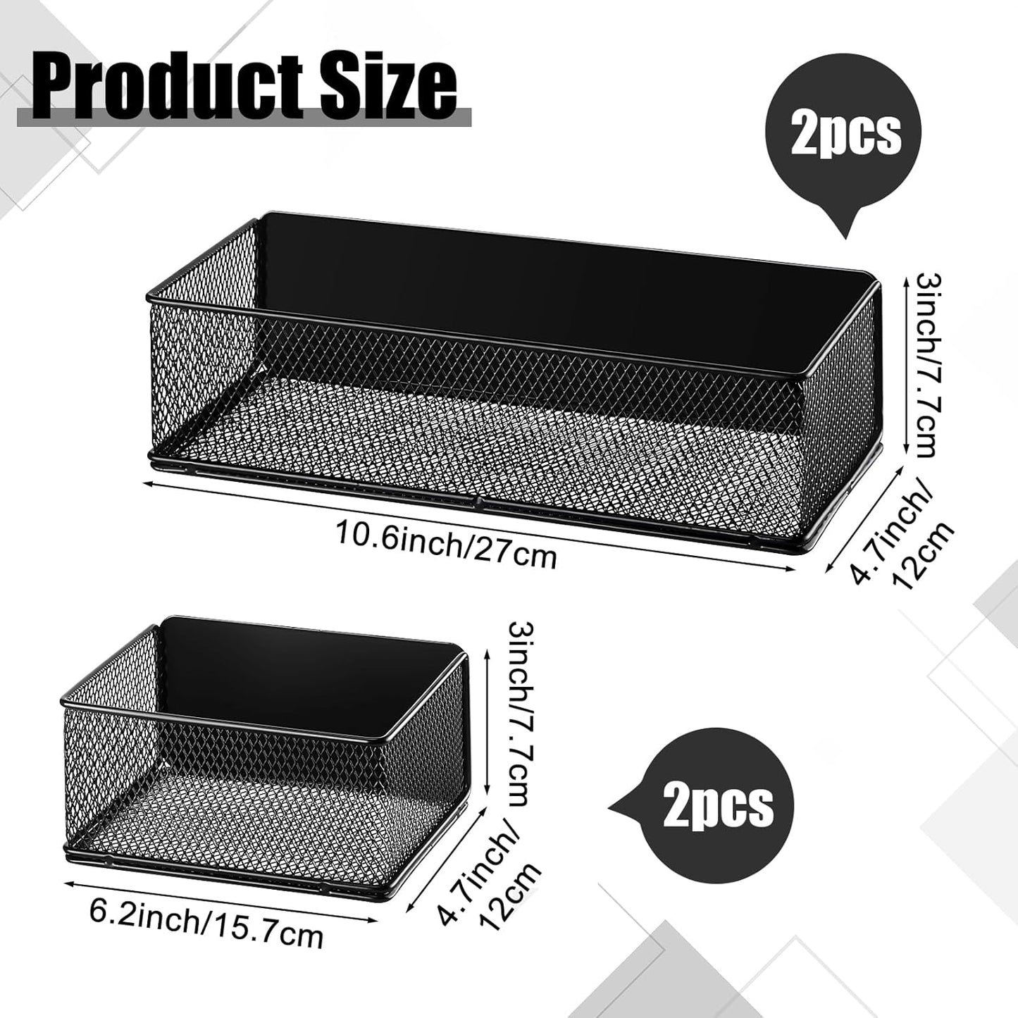 Tioncy 4 Pcs Magnetic Storage Bin Magnetic Locker Organizer for Pegboard Refrigerator Shelves Basket Container Wire Storage Holder for Kitchen Home Whiteboard(Black,10.6''l, 6.2''l)