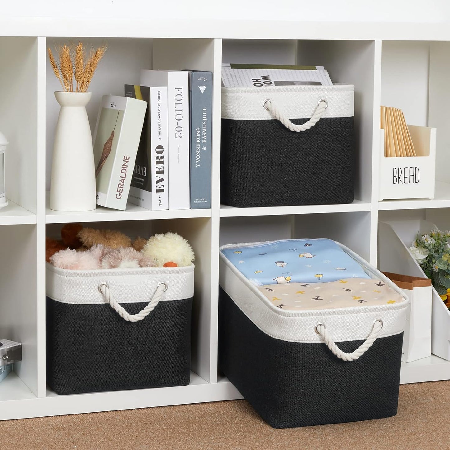 Bidtakay Black Storage Baskets for Shelves [3-pack] Collapsible Organizer Baskets for Laundry Storage 15 X 11 X 9.5 Inches Dog Toy Bins Fabric Storage Bins for Bedroom Home Storage