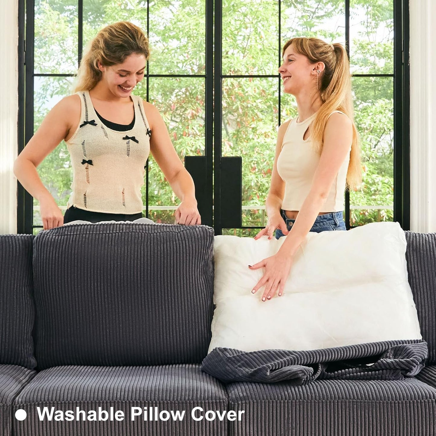 Belffin Oversized 12 Seat Modular Sectional Sleeper Sofa Convertible Sofa with Storage Seat Large Corduroy Modular Sectional Couch for Living Room Dark Grey