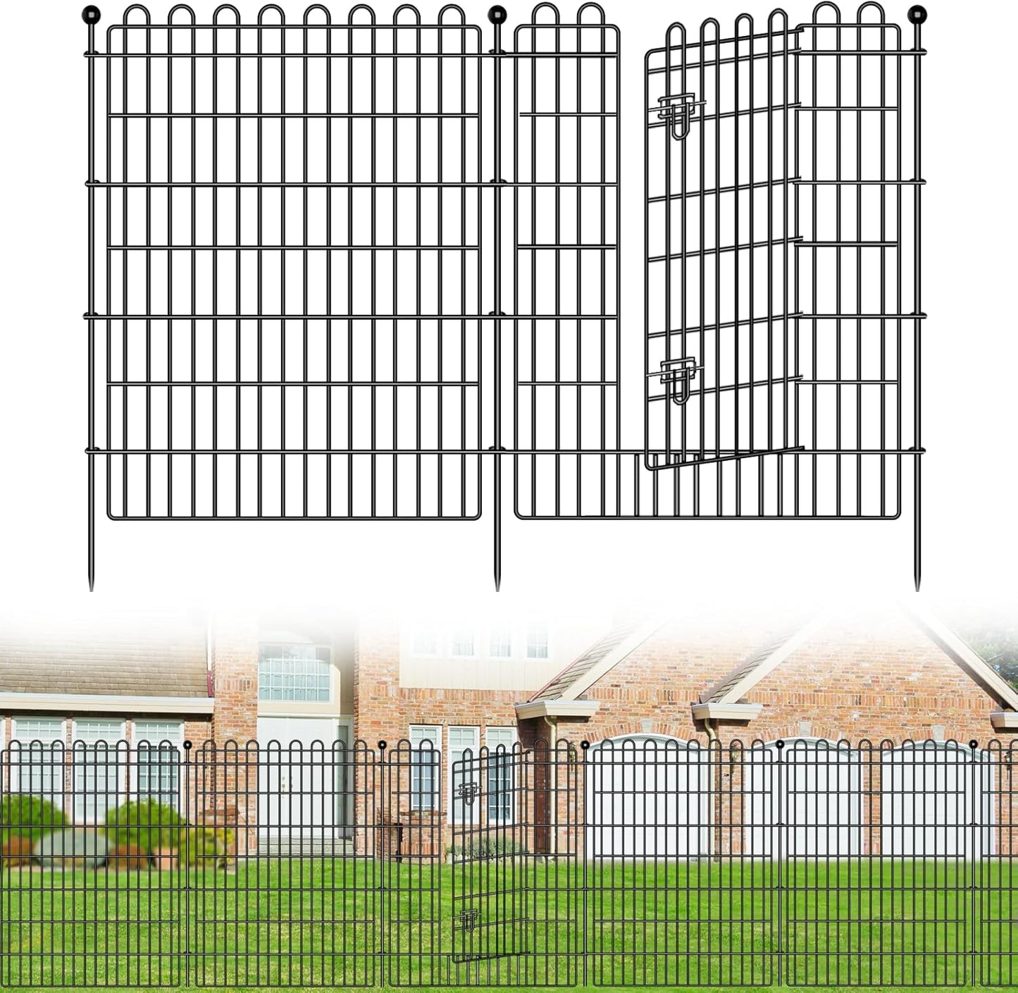 5 Panels No Dig Decorative Garden Fence with Gate for Yard, 40 in(H) X 11.8 ft(L) Animal Barrier Fencing for Outdoor Dog, Metal Portable Garden Fences for Borders, Pets, Landscape, Temporary Fence
