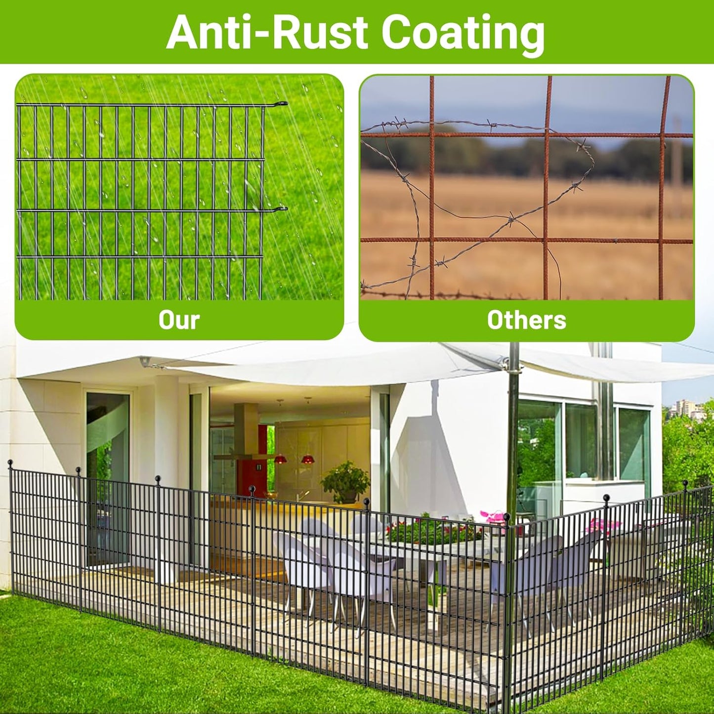 4 Panels No Dig Decorative Outdoor Garden Fence for Yard, 48 in(H) X 10.5 ft(L) Animal Barrier Fencing Rustproof Metal Wire Panel Border for Dog, Rabbits, and Patio Temporary Ground Stakes