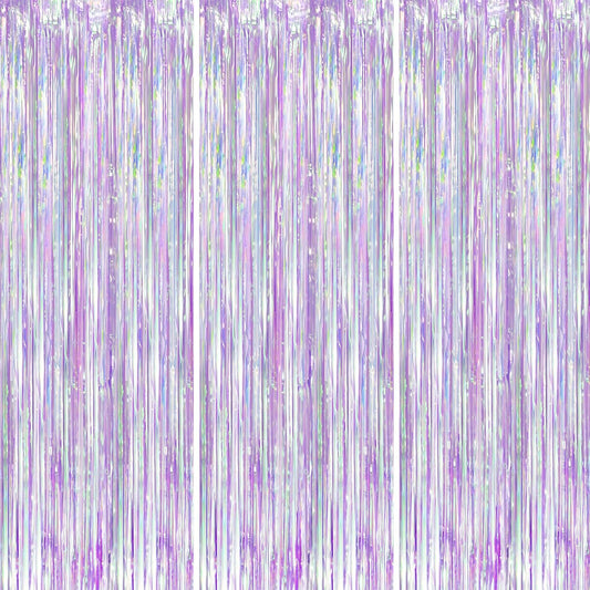Iridescent Party Backdrop 3Packs, Transparent Tinsel Foil Fringe Curtain Streamers for Girls Birthday, Weddings,Engagement, Mermaid, Unicorn Theme Party Decorations 3.3x8.2ft