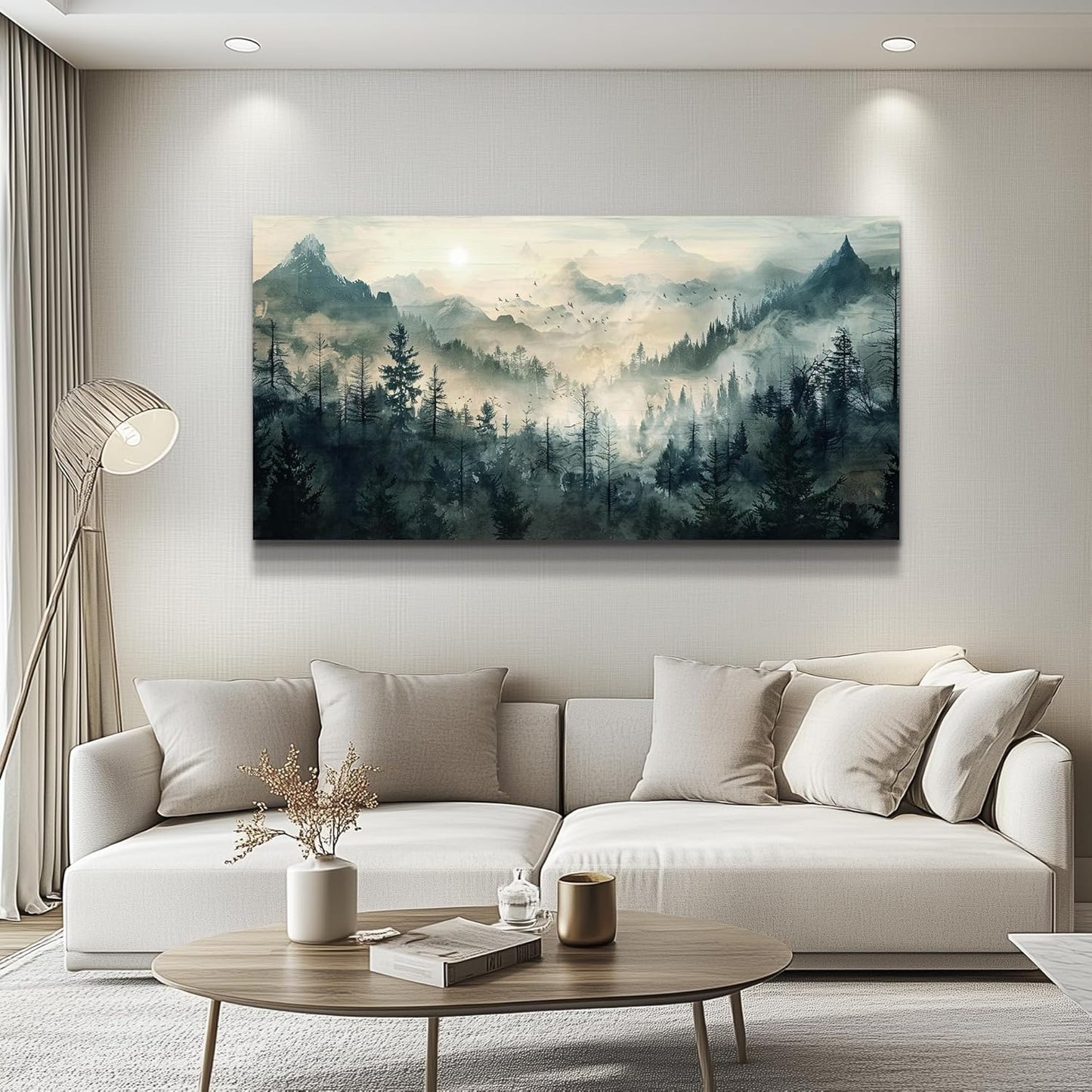 KELIYUAN Mountain View Canvas Wall Painting For Living Room Natural Landscape Painting Misty Forest Wall Decoration For Bedroom Home Decoration Modern Printed Artwork Can Be Hung Directly 20x40 In