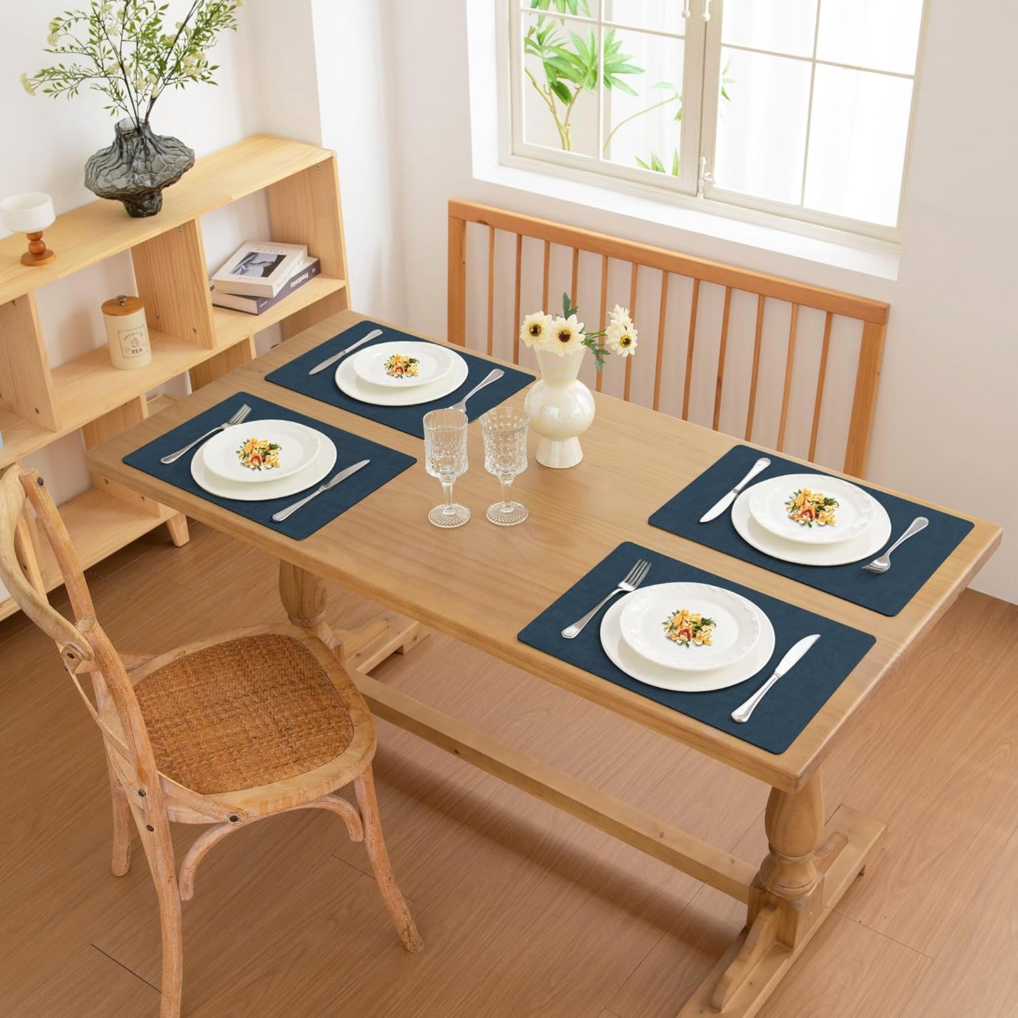 FROMHEART Faux Leather Placemats Set of 4–Waterproof,Heat/Oil Stain-Resistant PU Table Mat–Reversible,Non-Slip,Easy to Clean Place Mats for Kitchen,Dining,Indoor/Outdoor,(Dark Blue,11.8" x 17")