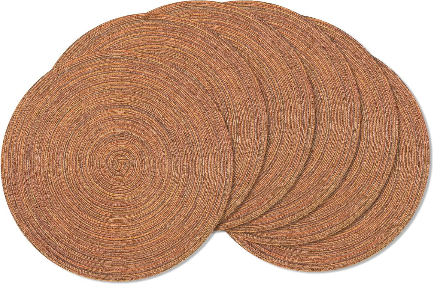 AHHFSMEI Round Braided Placemats Set of 6 Round Table Mats for Dining Tables Natural Woven Heat Resistant Place mats 15 Inch (Brown)