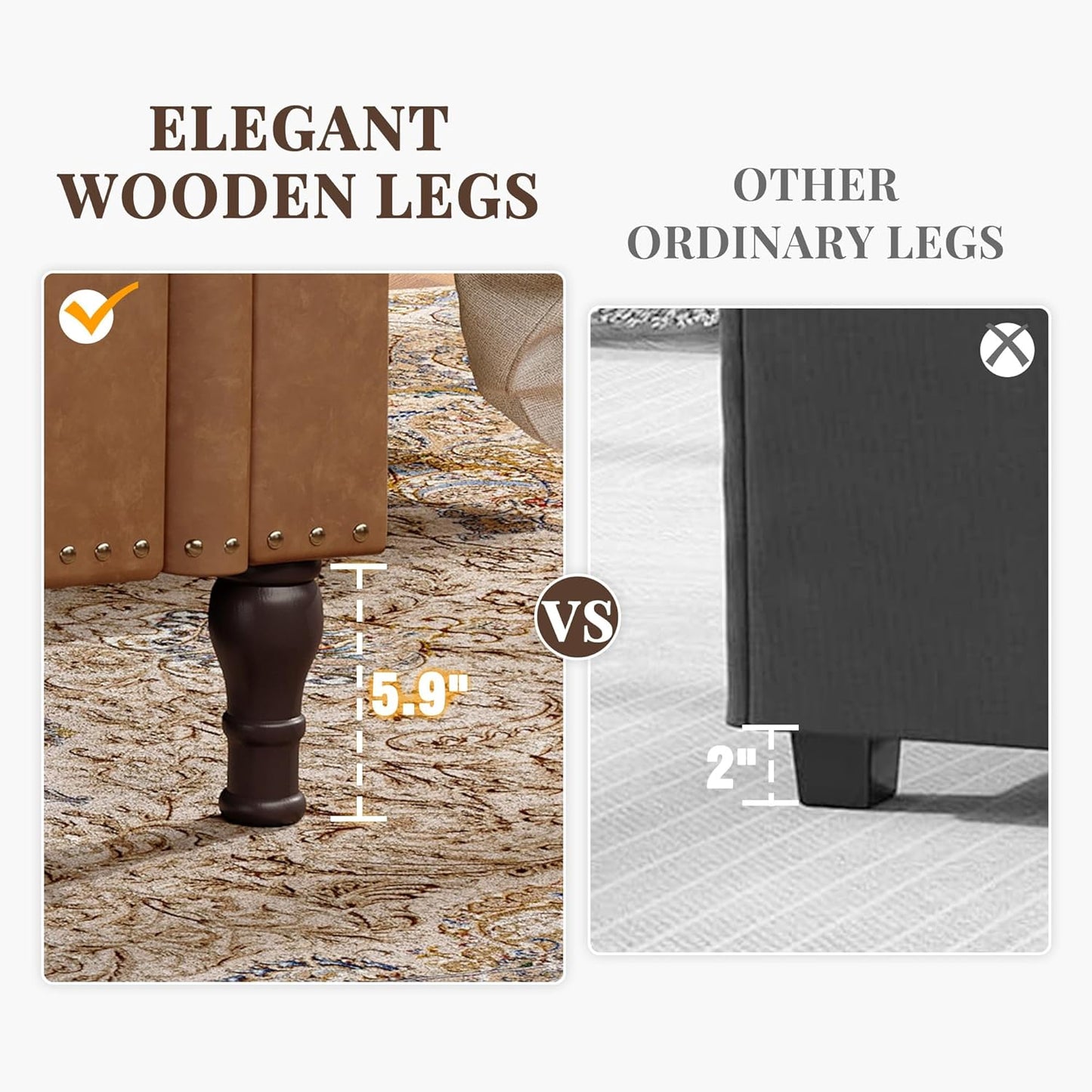 51" Storage Ottoman Bench for Bedroom, Full Queen Storage Bench with Button, Upholstered Bedroom Bench with Rolled Arms for Living Room, Storage Room, Entryway, Brown