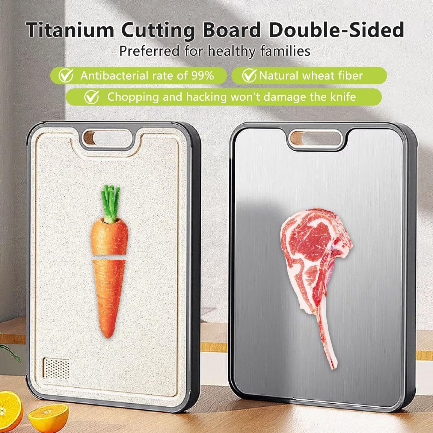 FIRE HIVE Pure Titanium & Platycodon Cutting Board - Double-Sided Large Kitchen Board, 16x11 Inch, Multi-Functional & Safe Cleaning Surface