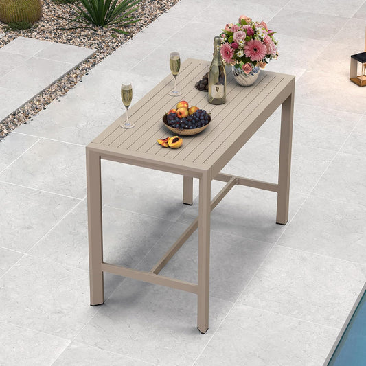PURPLE LEAF 39.1'' Rectangle Outdoor Patio Counter Height Dining Table, Durable Aluminum Bar Height Pub Table for Counter Bar Stool, Water-Proof Tall Dining Table with Sturdy Legs, Champagne