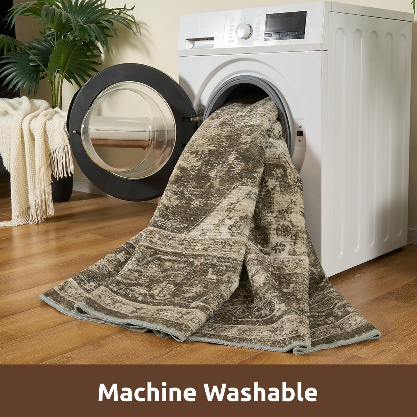 AMOAMI-3X5 Area Rug-Soft Washable Vintage Throw Accent Rugs for Living Room, Entryway, Bedroom, Kitchen, Bathroom, Laundry Room, Kitchen, Bathroom, Bedside, No Slip Brown/Coffee