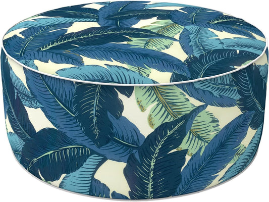 LVTXIII Inflatable Stool Ottoman Footrest with Handle, All Weather Foot Rest, Indoor or Outdoor Use for Home Patio Garden and Camping, D21 x H9, Swaying Palms Blue