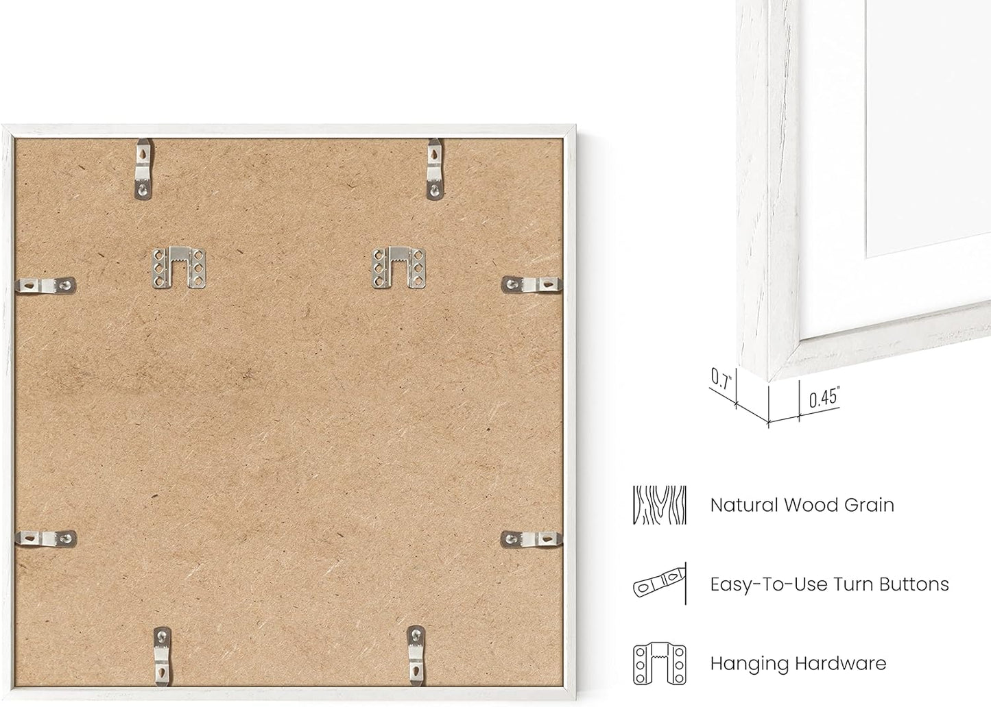 HAUS AND HUES Solid Oak Wood 16”x16” Picture Frames Matted to 12”x12” Set of 4 - White Picture Frames 16x16, White Square Frames 16x16, 16 x 16 Picture Frame Pack, Square Gallery Wall Frames