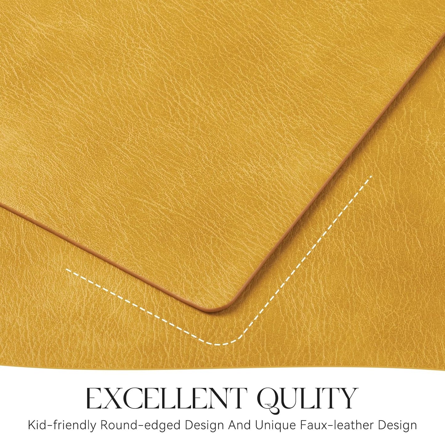 MOSAYT Vinyl Placemats Set of 6-12 X 17 Inch - Faux Leather 100% Waterproof Oil-Proof Wipeable PU Place Mats, Heat Resistant Reversible Table Mats for Kitchen, Dining, Outdoor (Yellow)