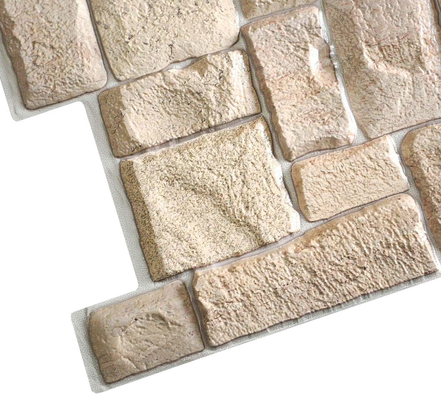 Dundee Deco PG7005-5 Beige Faux Limestone PVC 3D Wall Panel, 3.3 ft X 1.7 ft (98 cm X 50cm), Interior Design Wall Paneling Decor, 5.61 sq. ft. (0.49sq. m) Each, Pack of 5