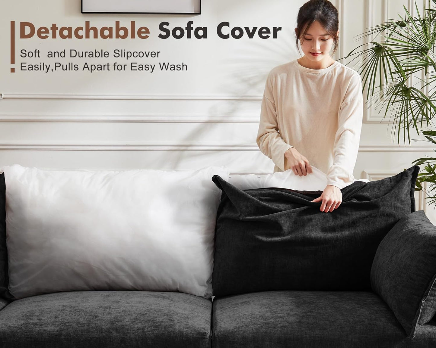 134.6" Oversized Modular Sectional Sofa, 6 Seater U Shaped Couch with Storage Ottoman with Reversible Chaise Deep Seat for Living Room, Apartment - Chenille Black