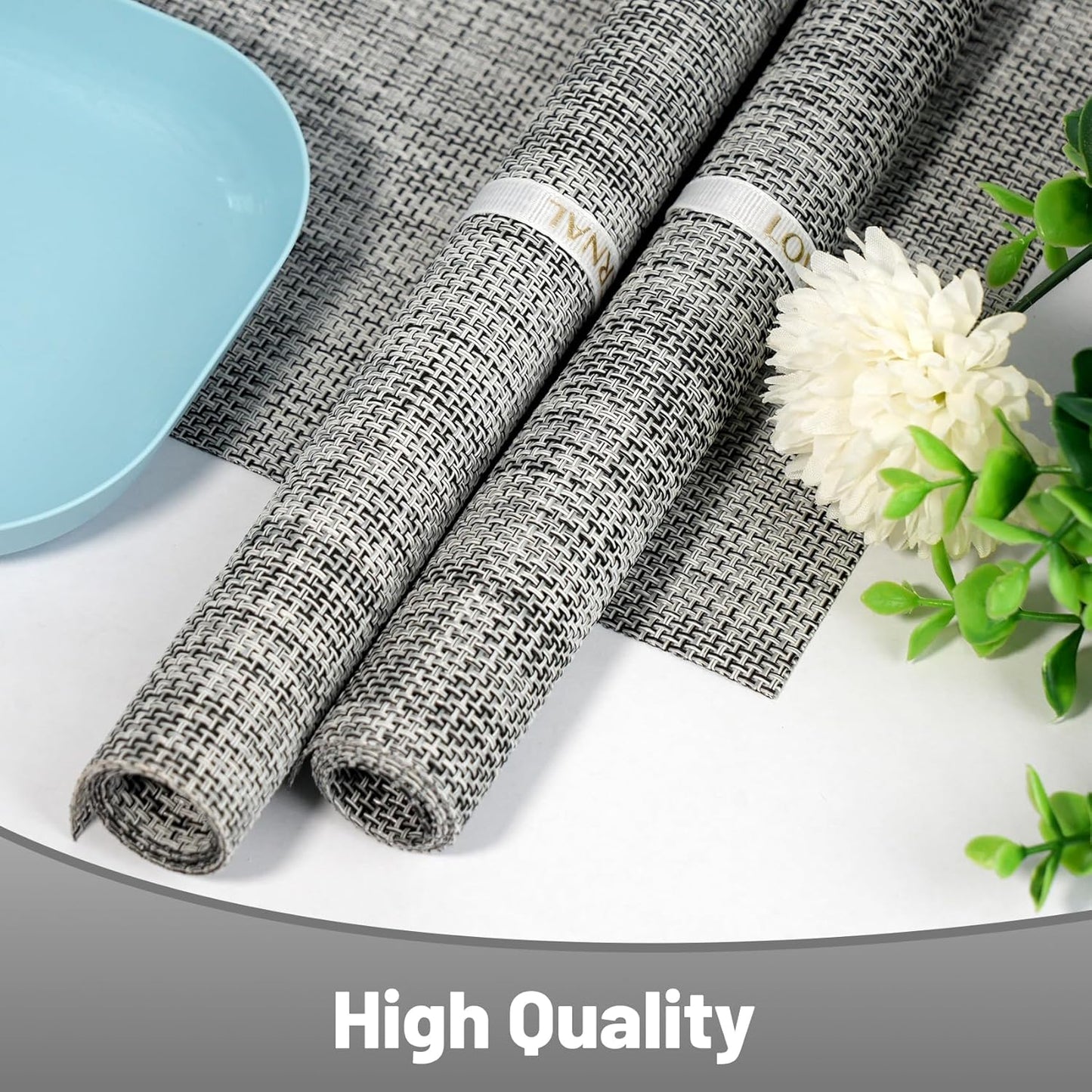 Placemats Set of 6，Non-Slip PVC Weave Table Mats Easy to Clean，Heat Resistant Place Mats for Kitchen Dining Table Decoration Indoor Outdoor，Gray