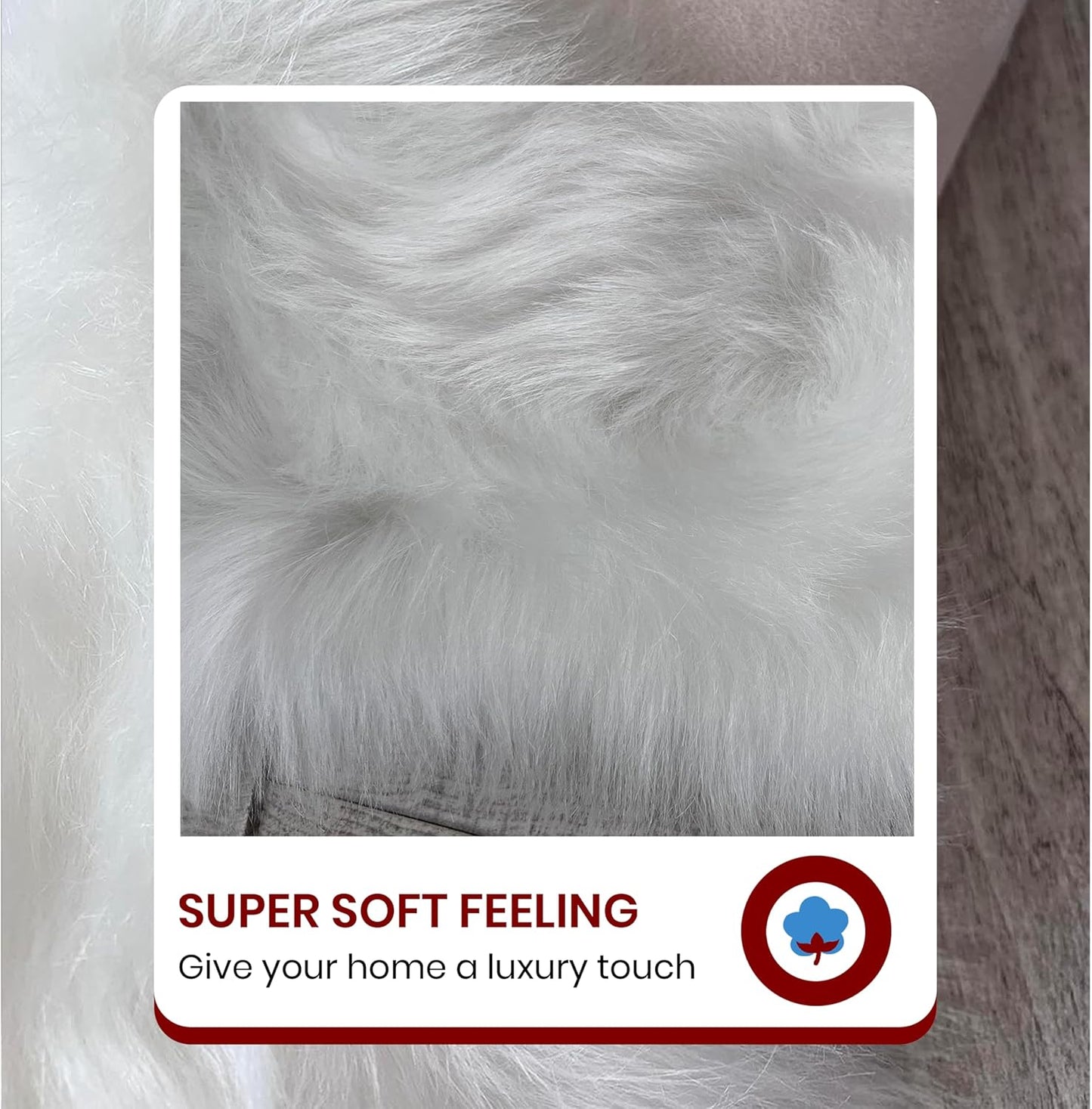 LAMBZY Faux Sheepskin Hypoallergenic Free Shape Silky Shag Rug, Luxury Shaggy Silky Plush Carpet for Bedrooms Rugs Living Kids Room Sofa Floor Rugs (Sexto 6 Pelts 6'x6', 180x180 cm,White)