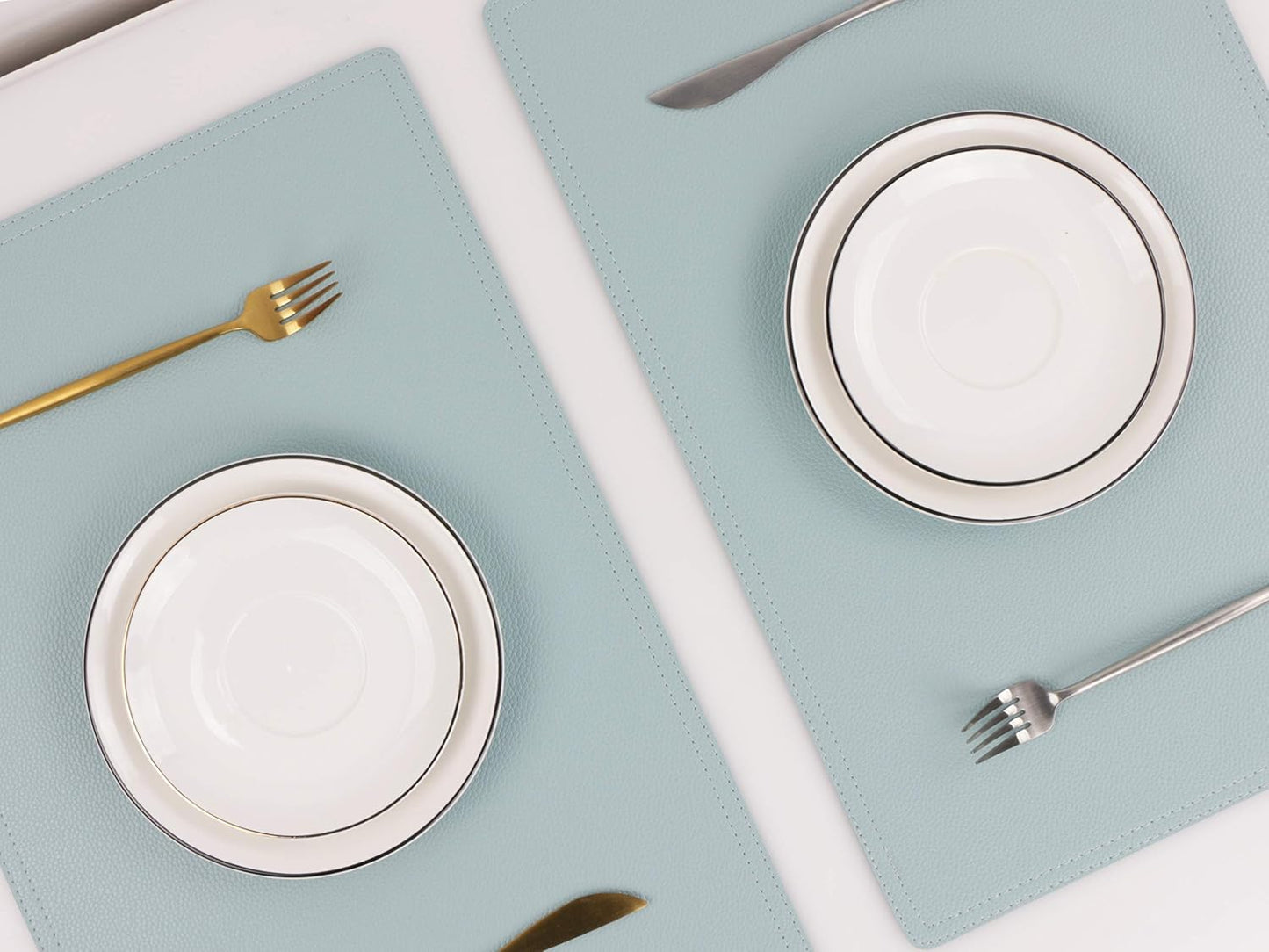 Faux Leather Placemats, PU Table Mats, Set of 4, Waterproof, Stain Resistant, Heat Resistant, Non-Slip Easy to Clean for Kitchen Dining Table,Conference Table C Teal Blue