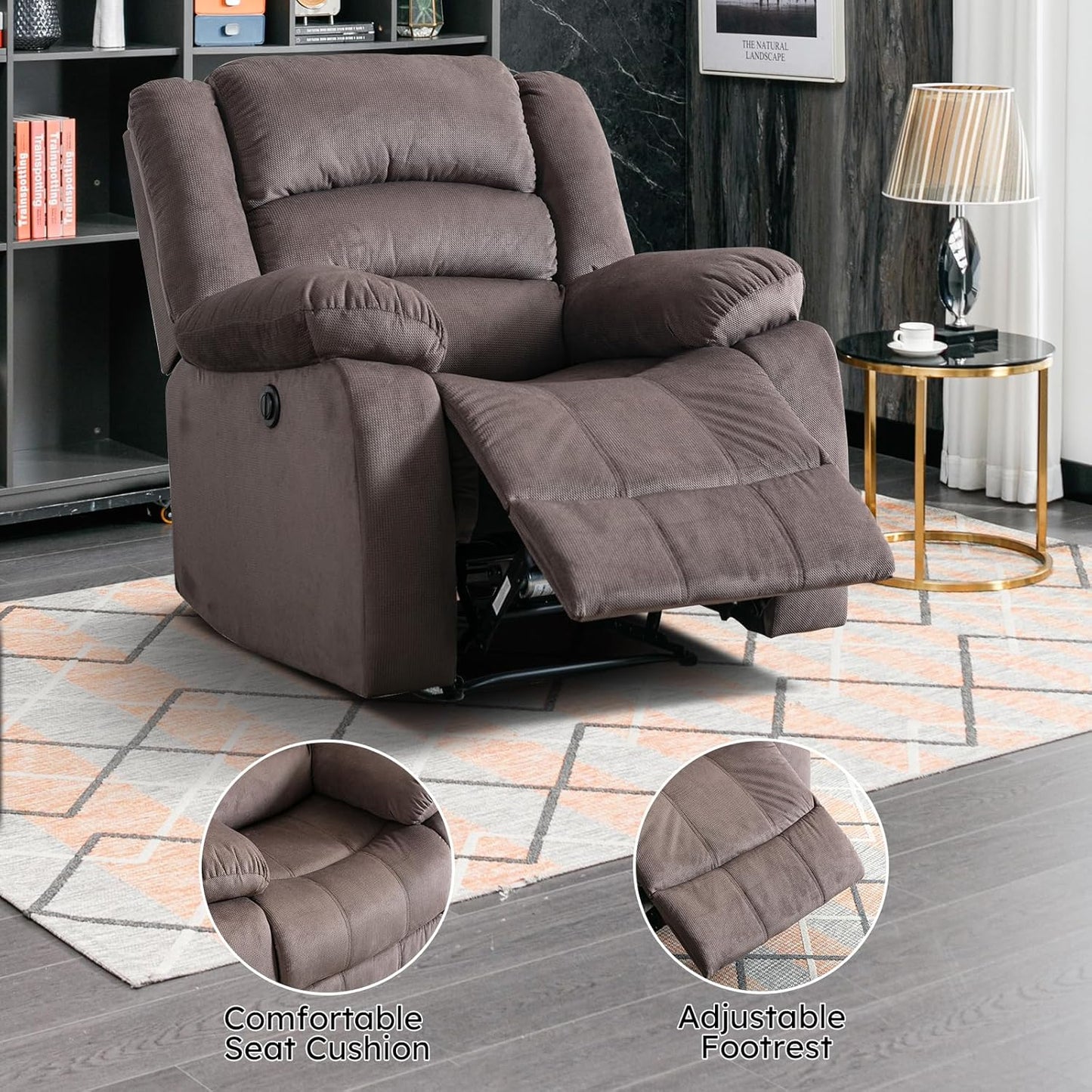 EBELLO Classic Power Recliner Chair, Oversized Electric Reclining Chair with Overstuffed Cushion and Back, Soft Fabric Adults Single Recliner Sofa for Living Room, Set of 2 Brown