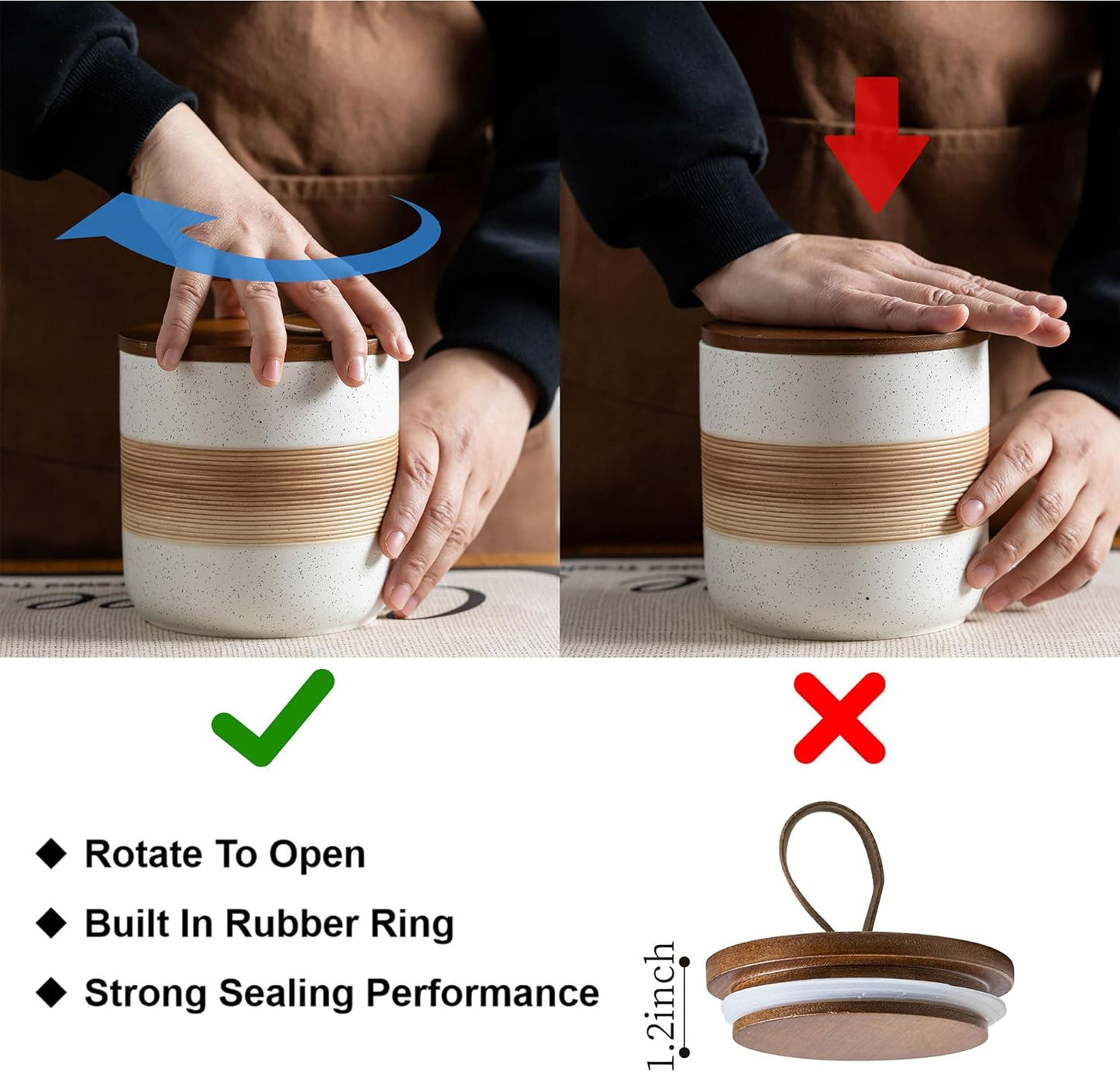 Small Ceramic Jar with Lid, Coffee Container Canister Kitchen Food Storage Jars for Spice Sugar Tea Bag, Stackable Decorative Jars for Countertop, White & 5oz